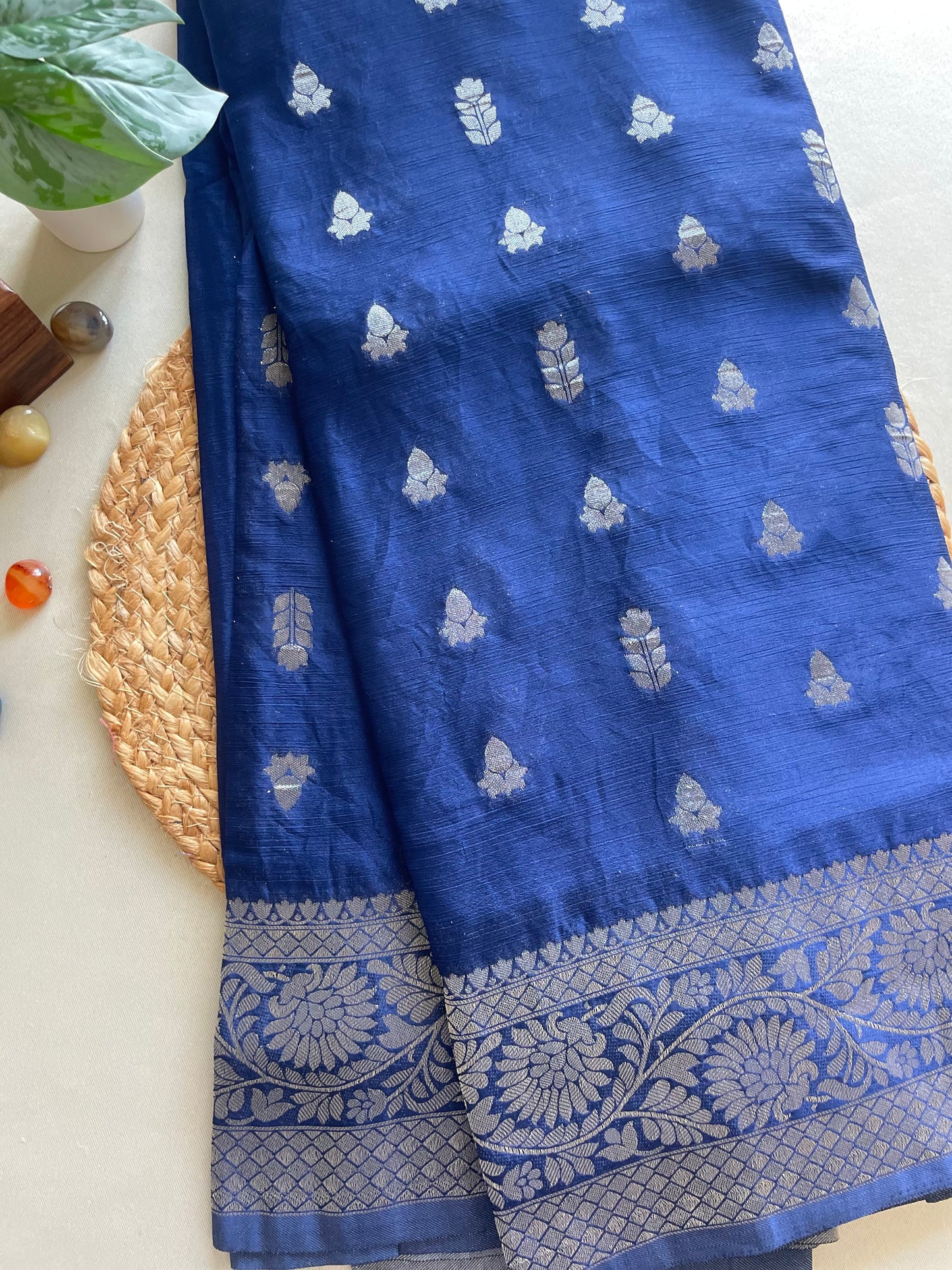 Navy Blue Banarasi Soft Crepe Saree