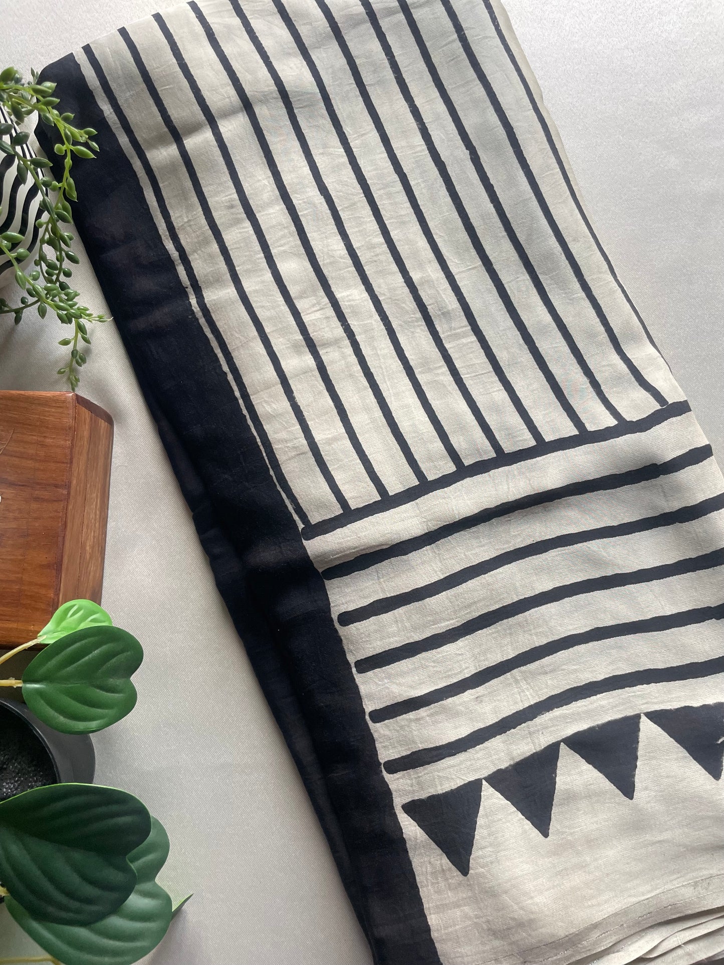 White Stripe Pure Modal Silk Saree