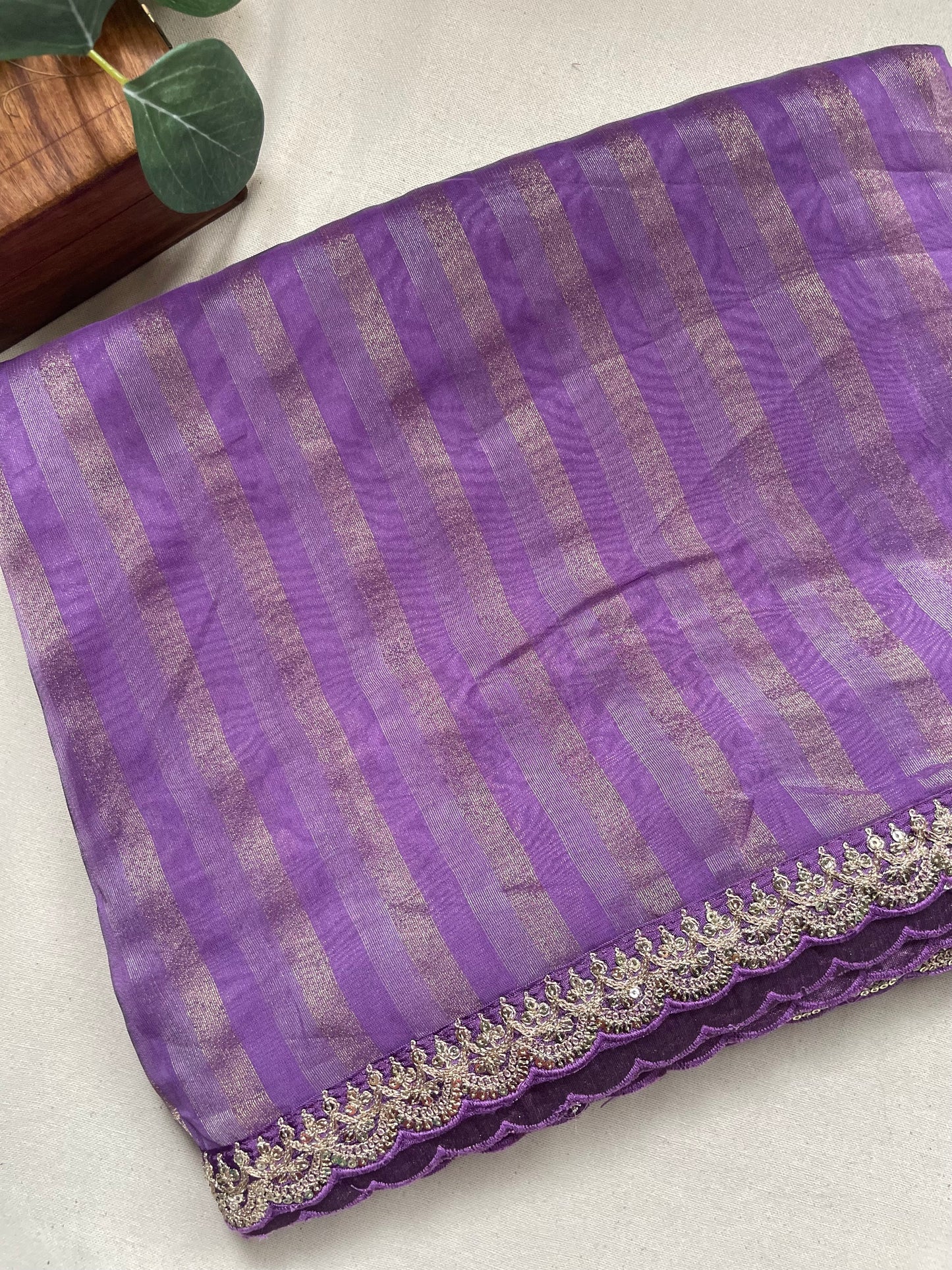 Lavender Stripe Lace border Tissue Saree