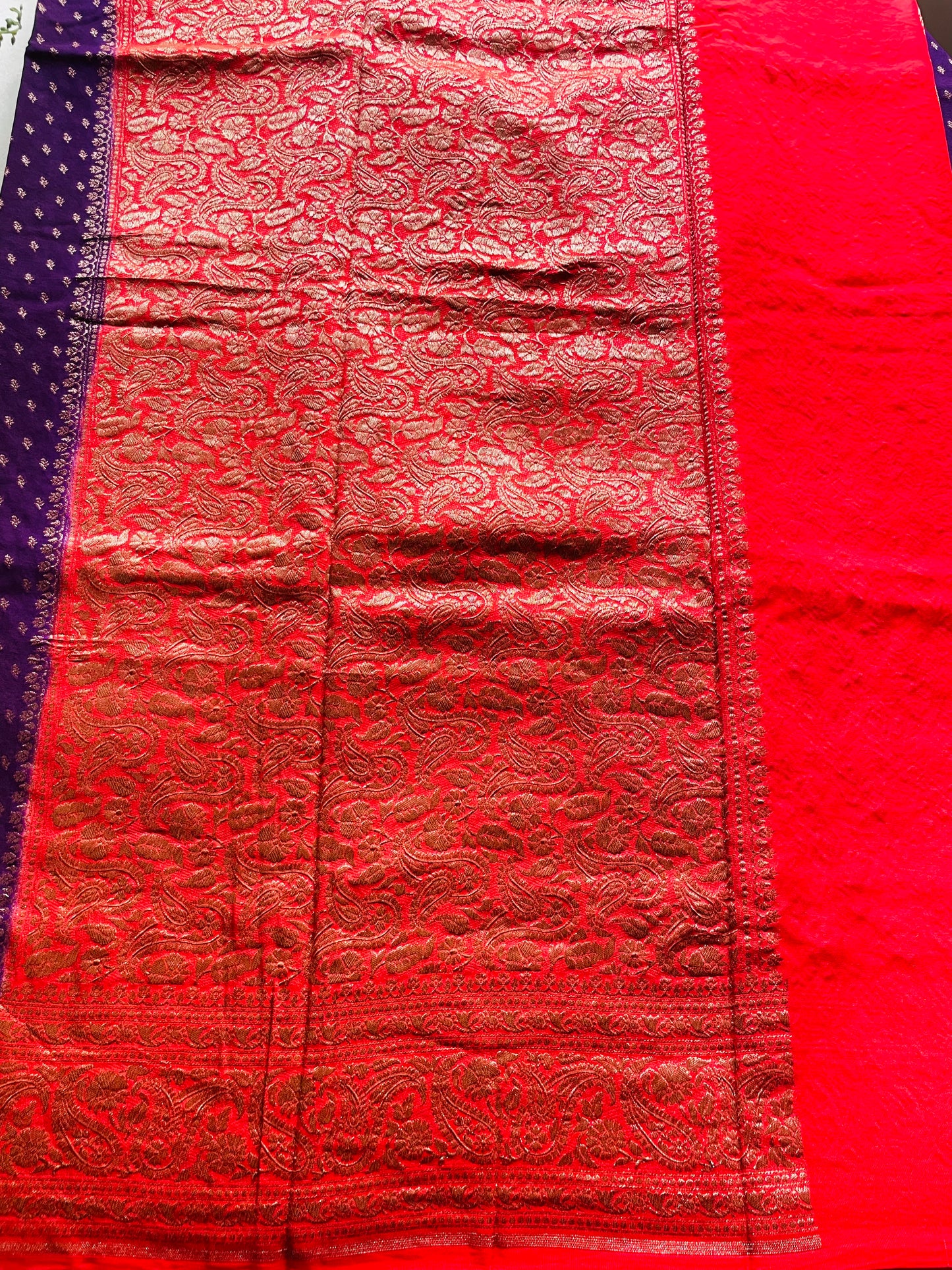 Purple n Red 03 Banarasi Pure Crepe Georgette Saree