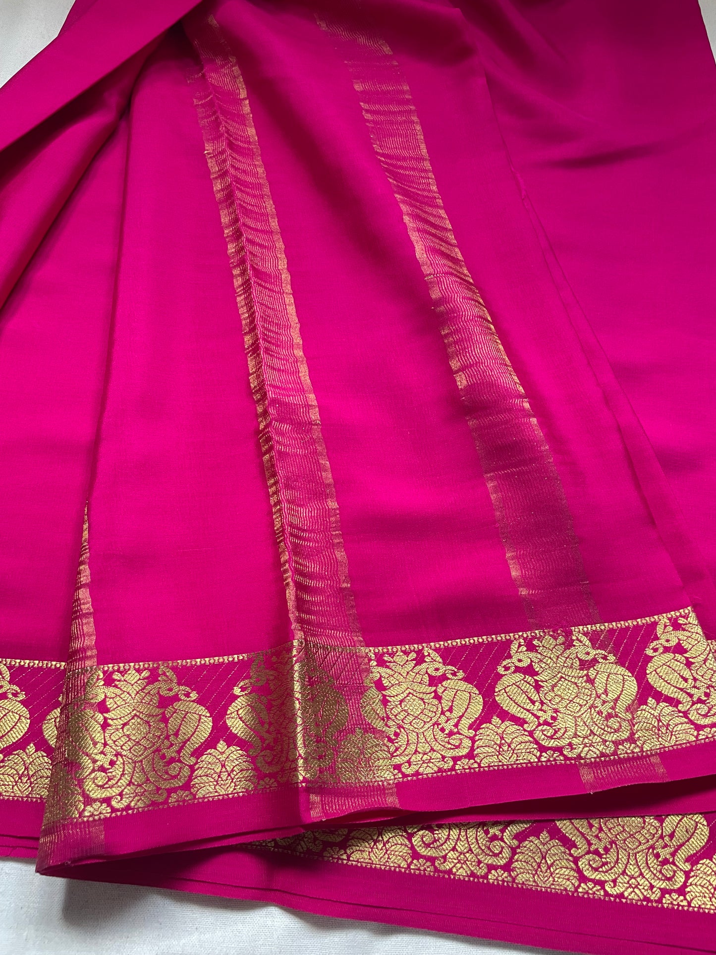 Pink GandaBerunda Pure Mysore Crepe Silk Saree
