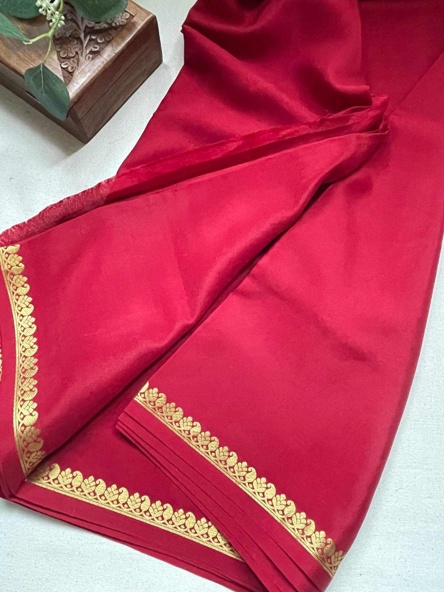Maroon Small Mango Border Pure Mysore Crepe Silk Saree