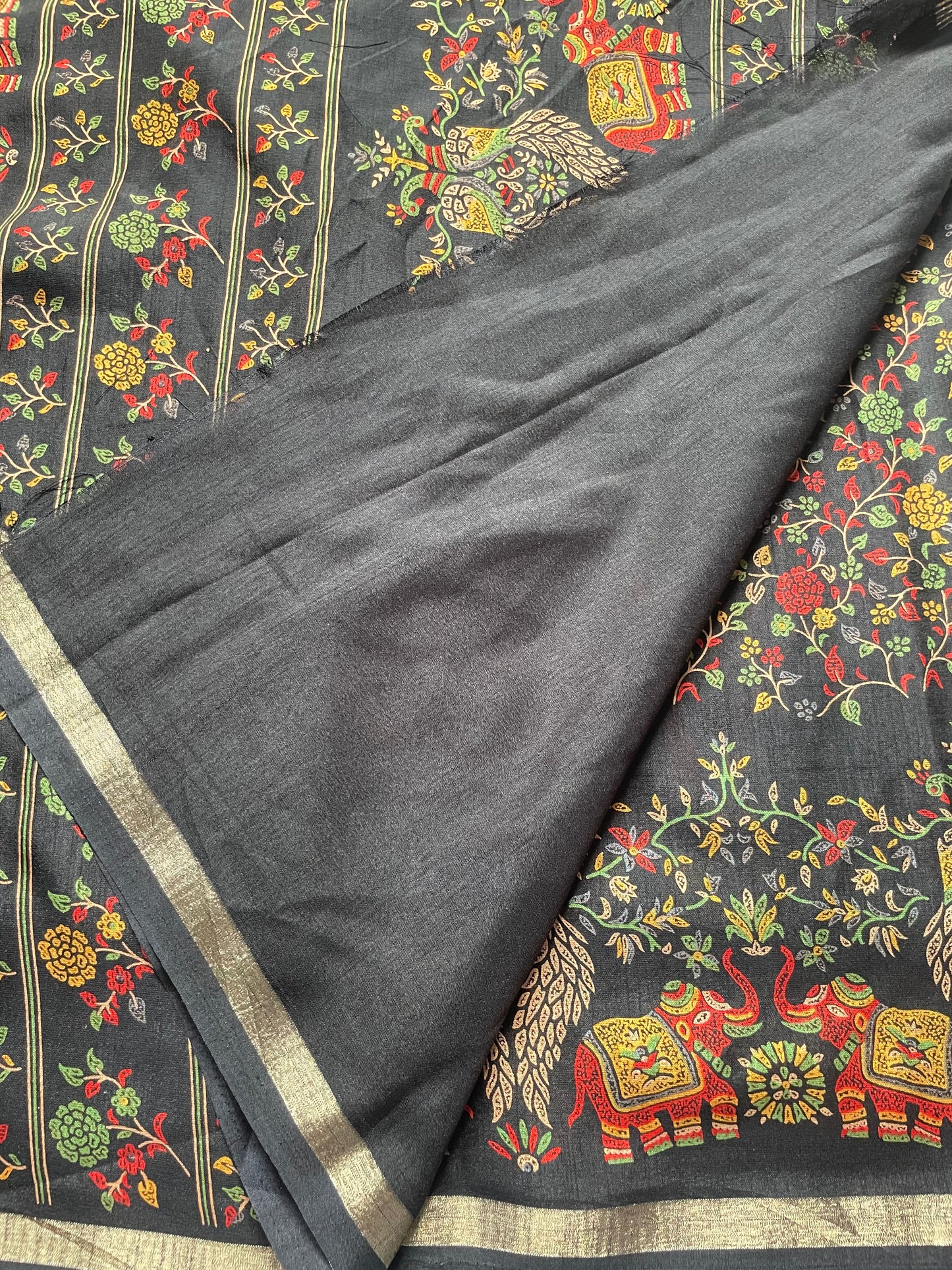Black Floral Pashmina Silk saree