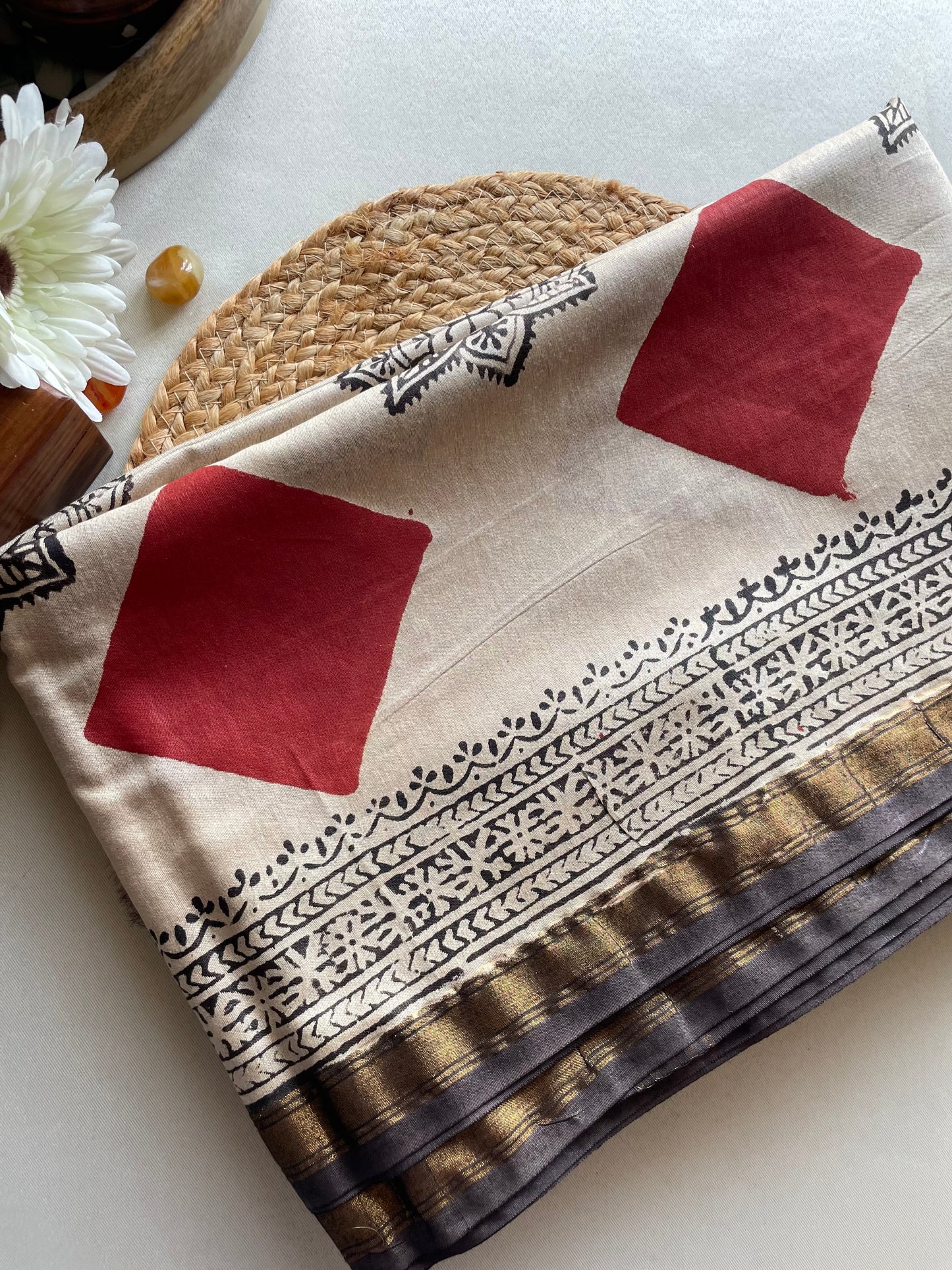 Ajrakh HandBlock 03 Chanderi Silk Cotton Saree