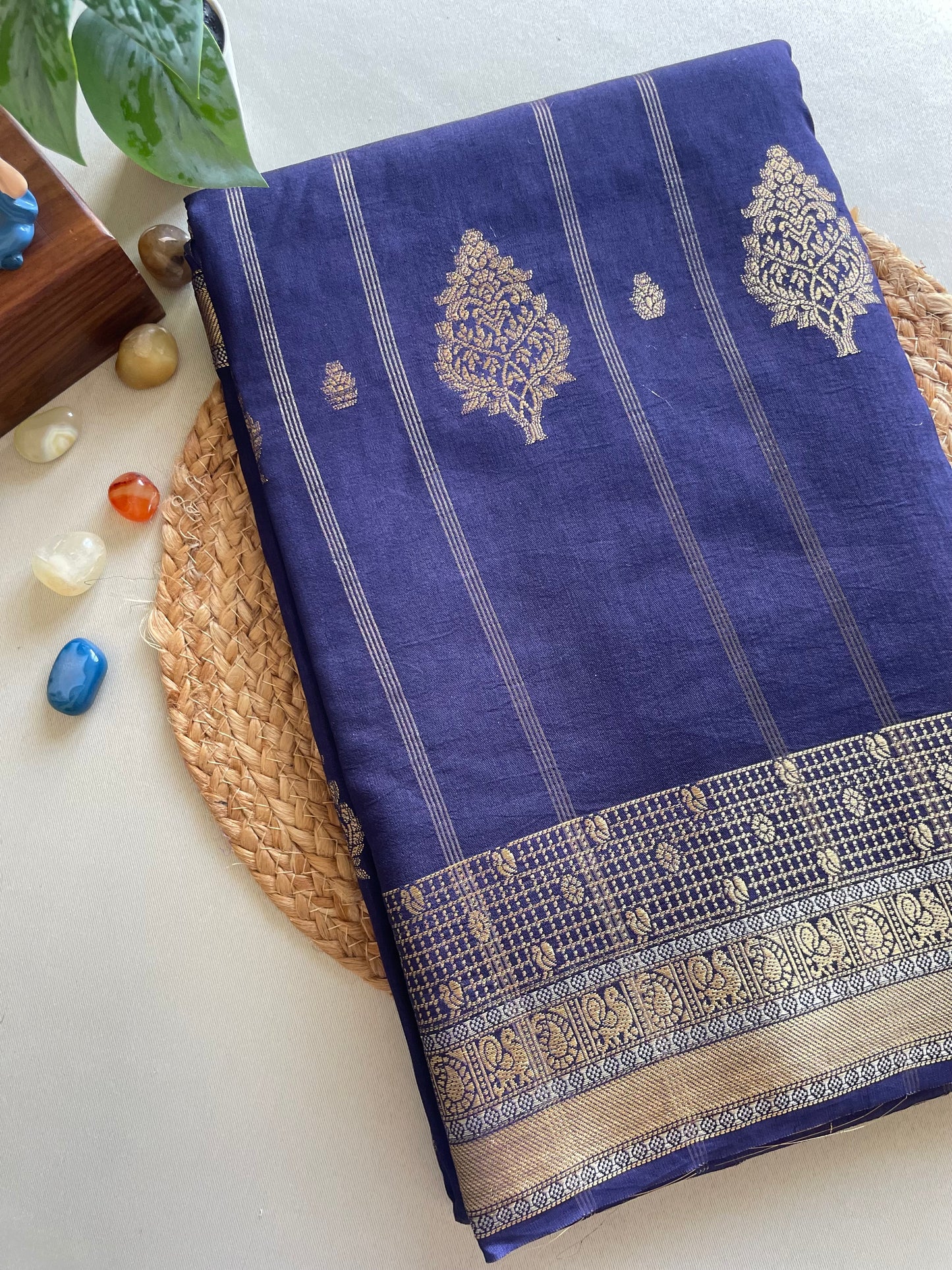 Navy Blue Raw Mango Saree