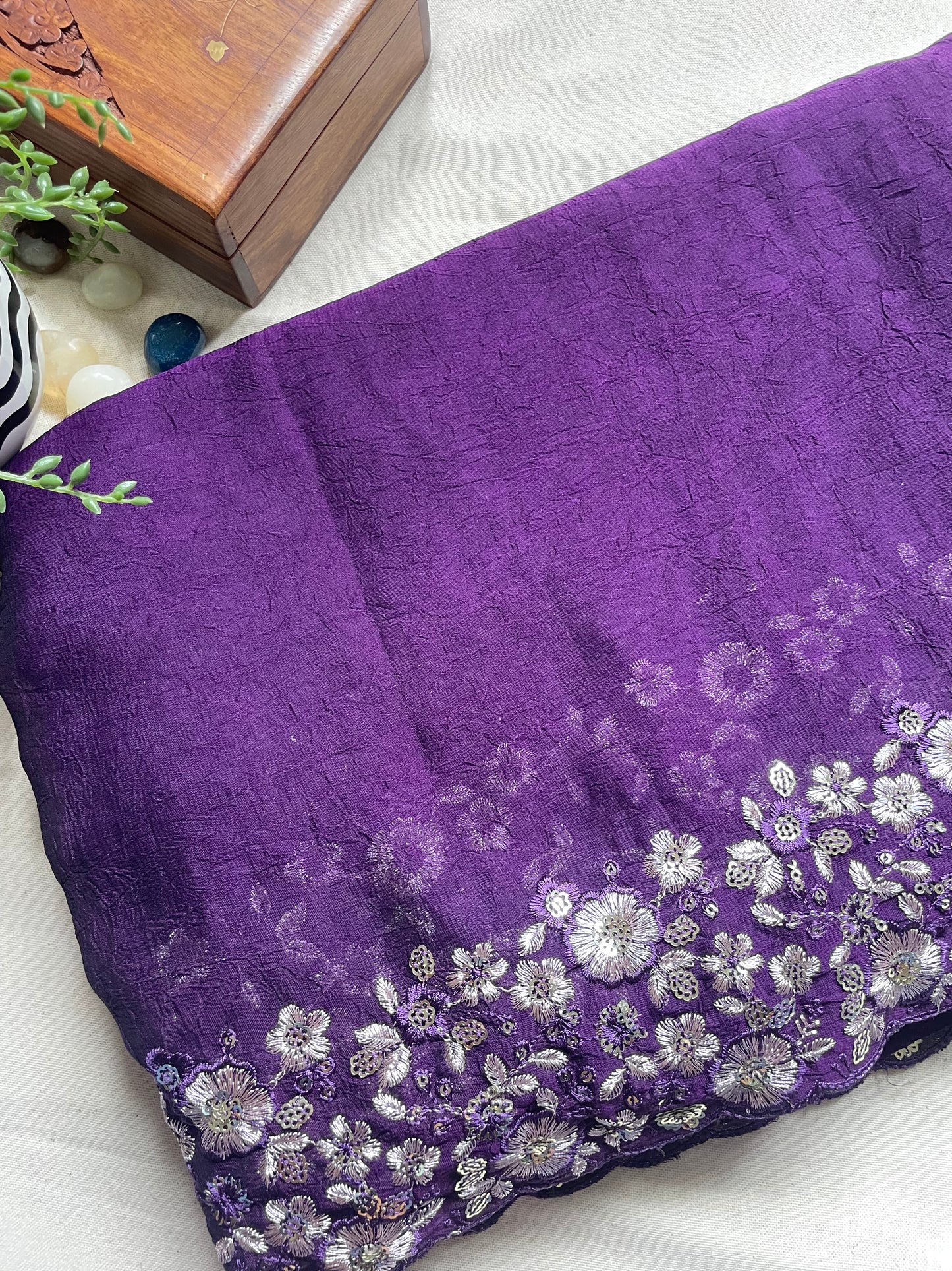 Purple Crushed Georgette Saree