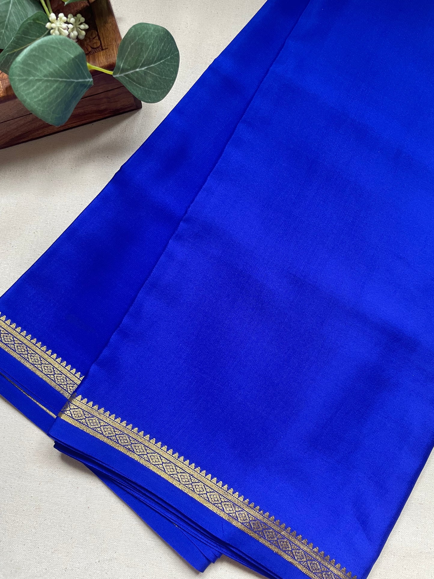 Royal Blue Small Border Pure Mysore Crepe Silk Saree