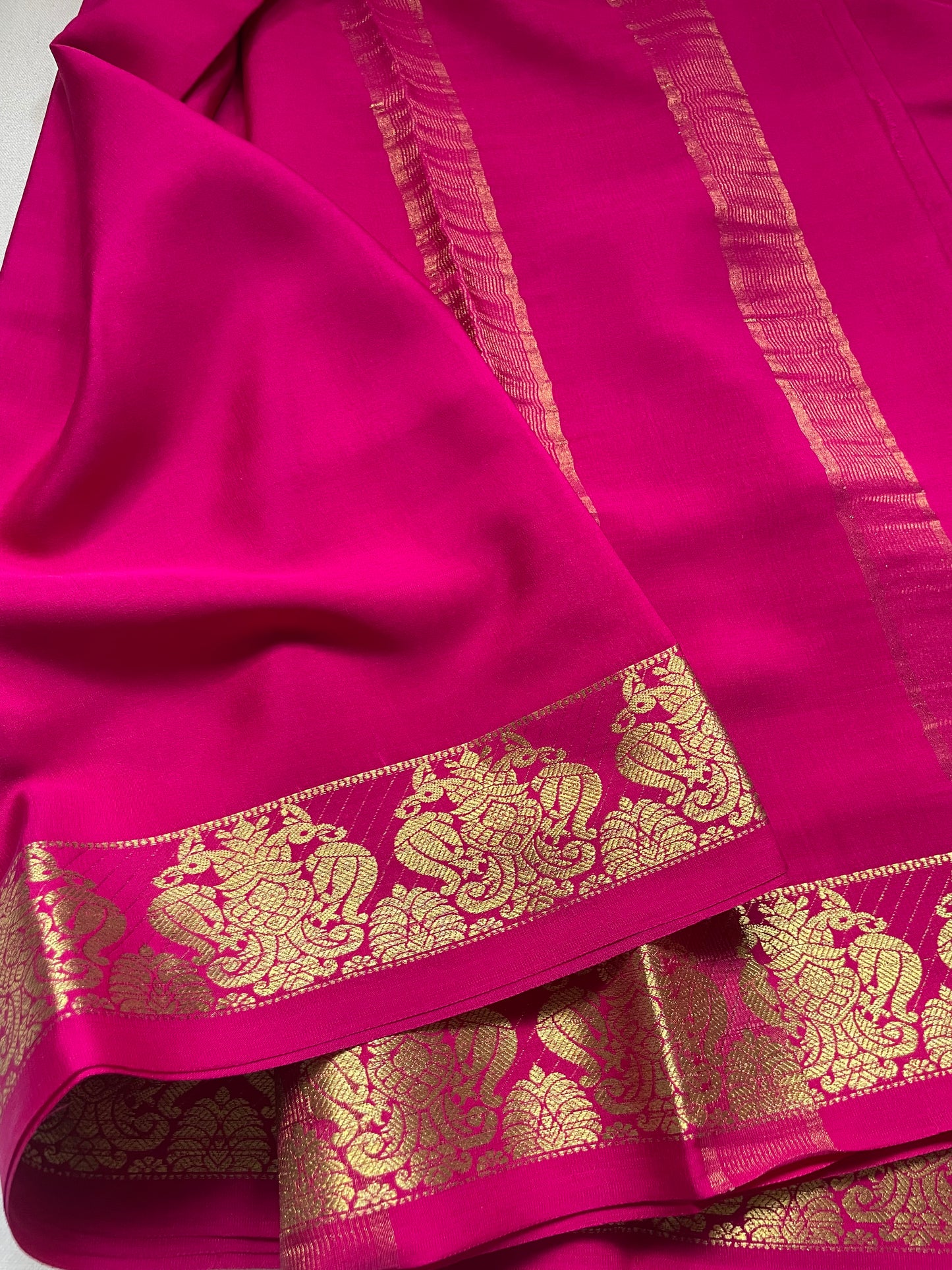 Pink GandaBerunda Pure Mysore Crepe Silk Saree