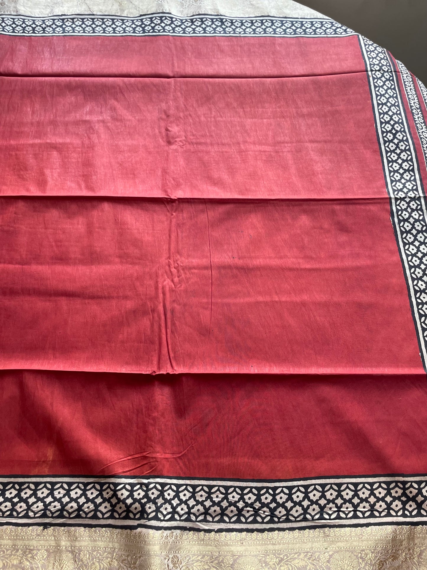 Ajrakh 02 HandBlock Maheshwari Silk Cotton Saree