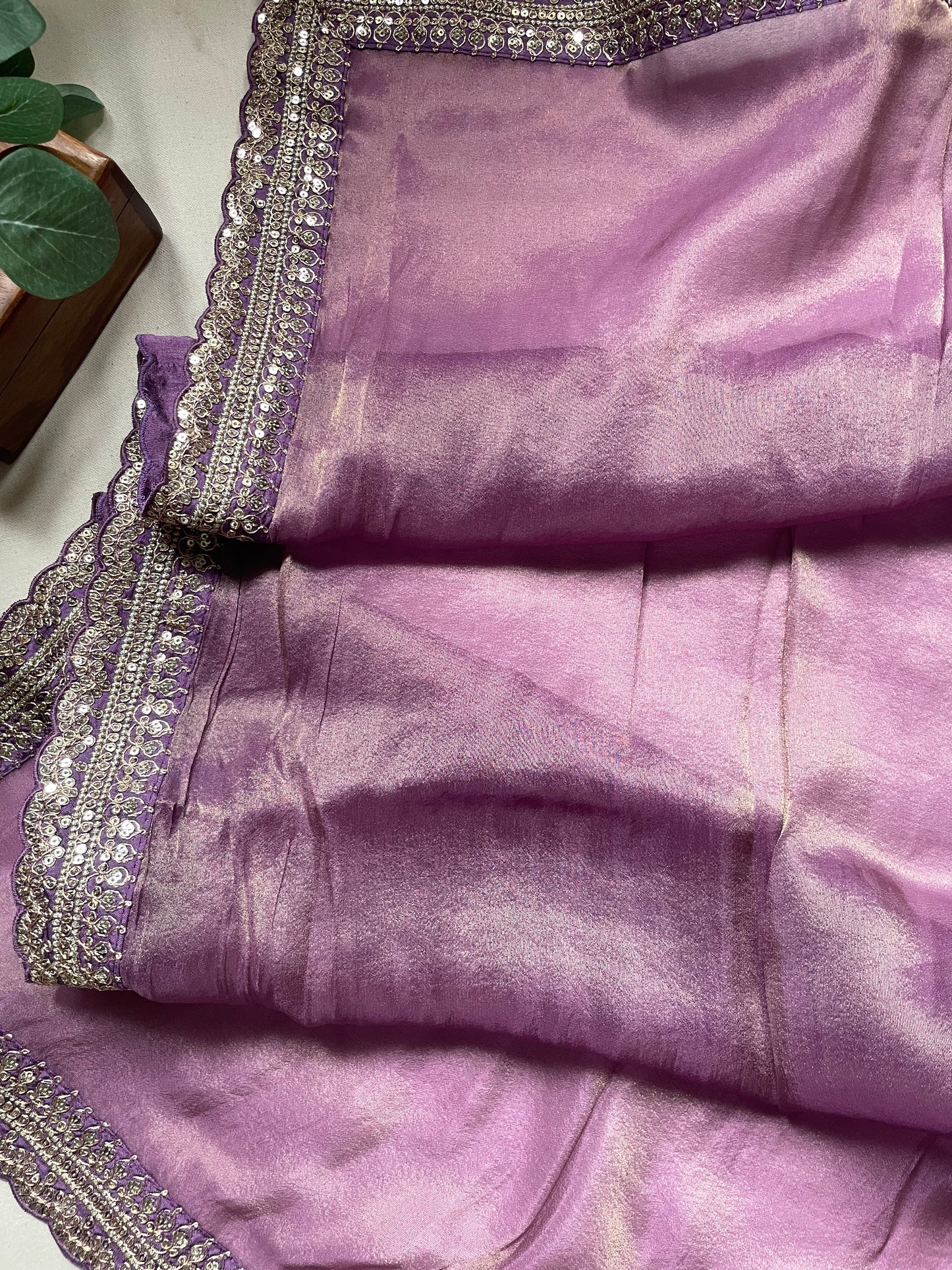 Purple Lace border Tissue Saree