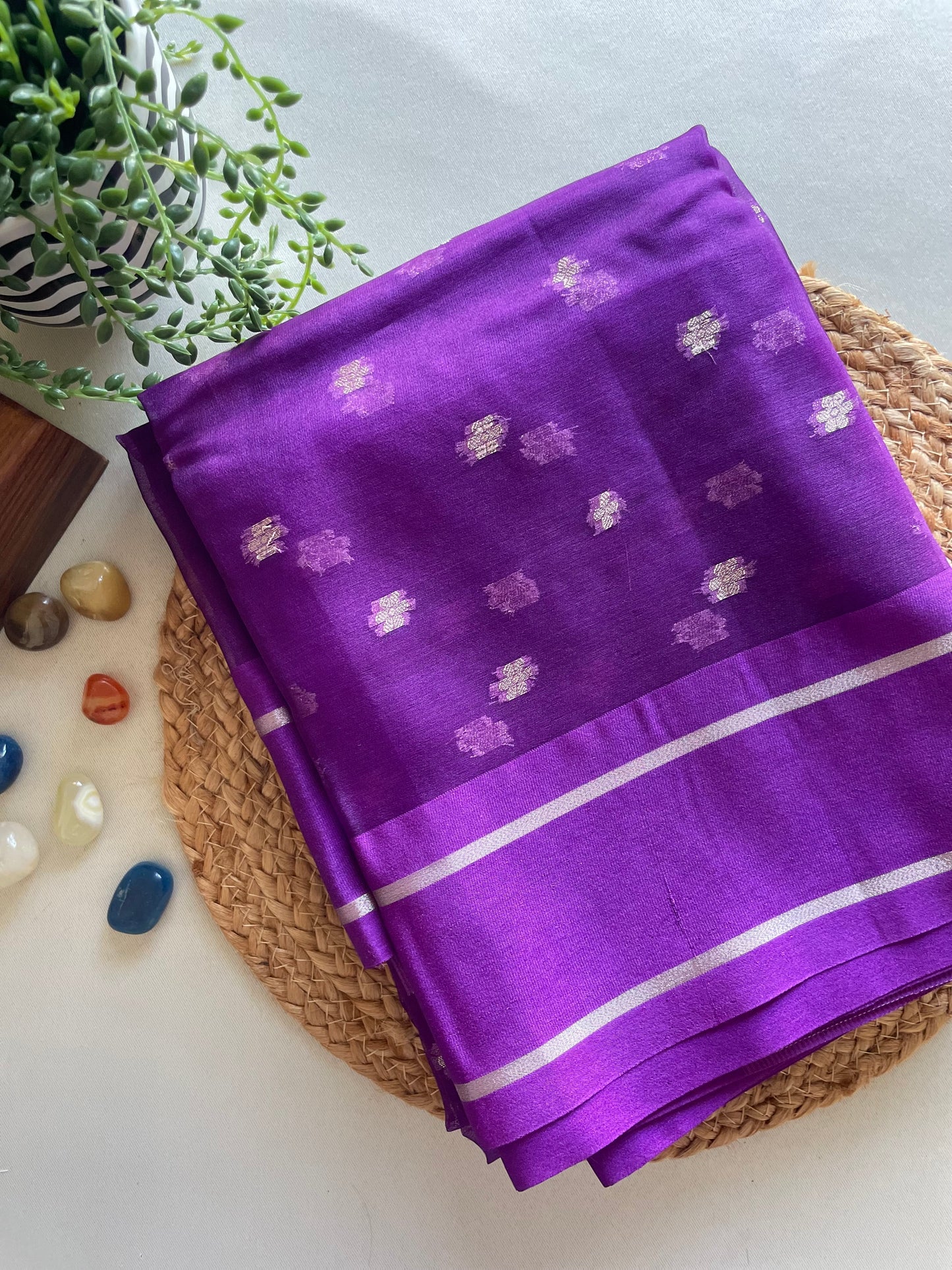 Purple Satin Border Semi Organza Saree