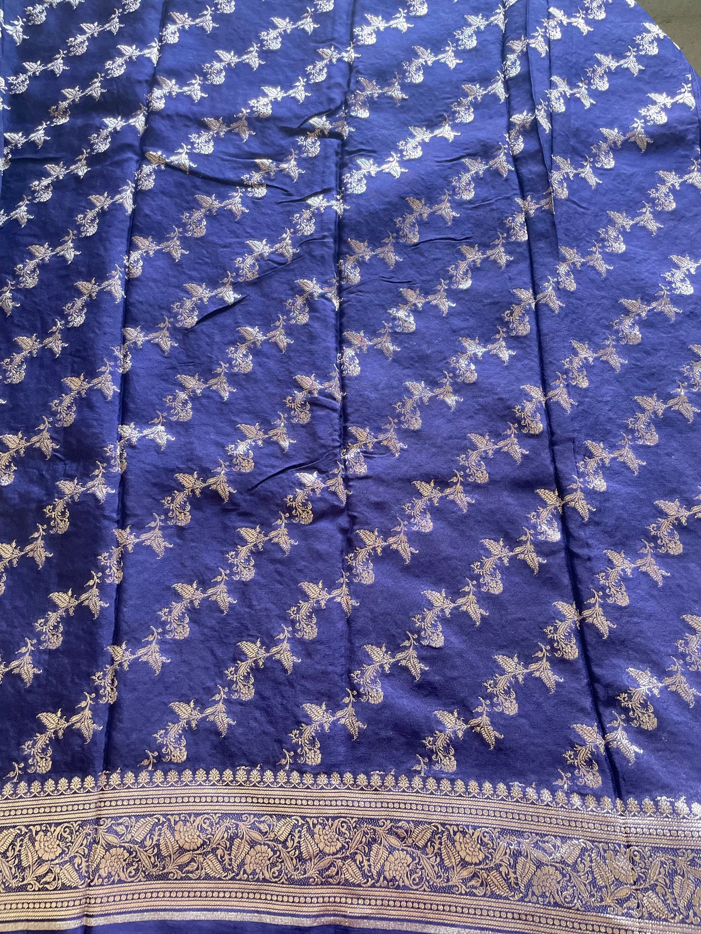Navy Blue Banarai Pure Crepe Silk Saree
