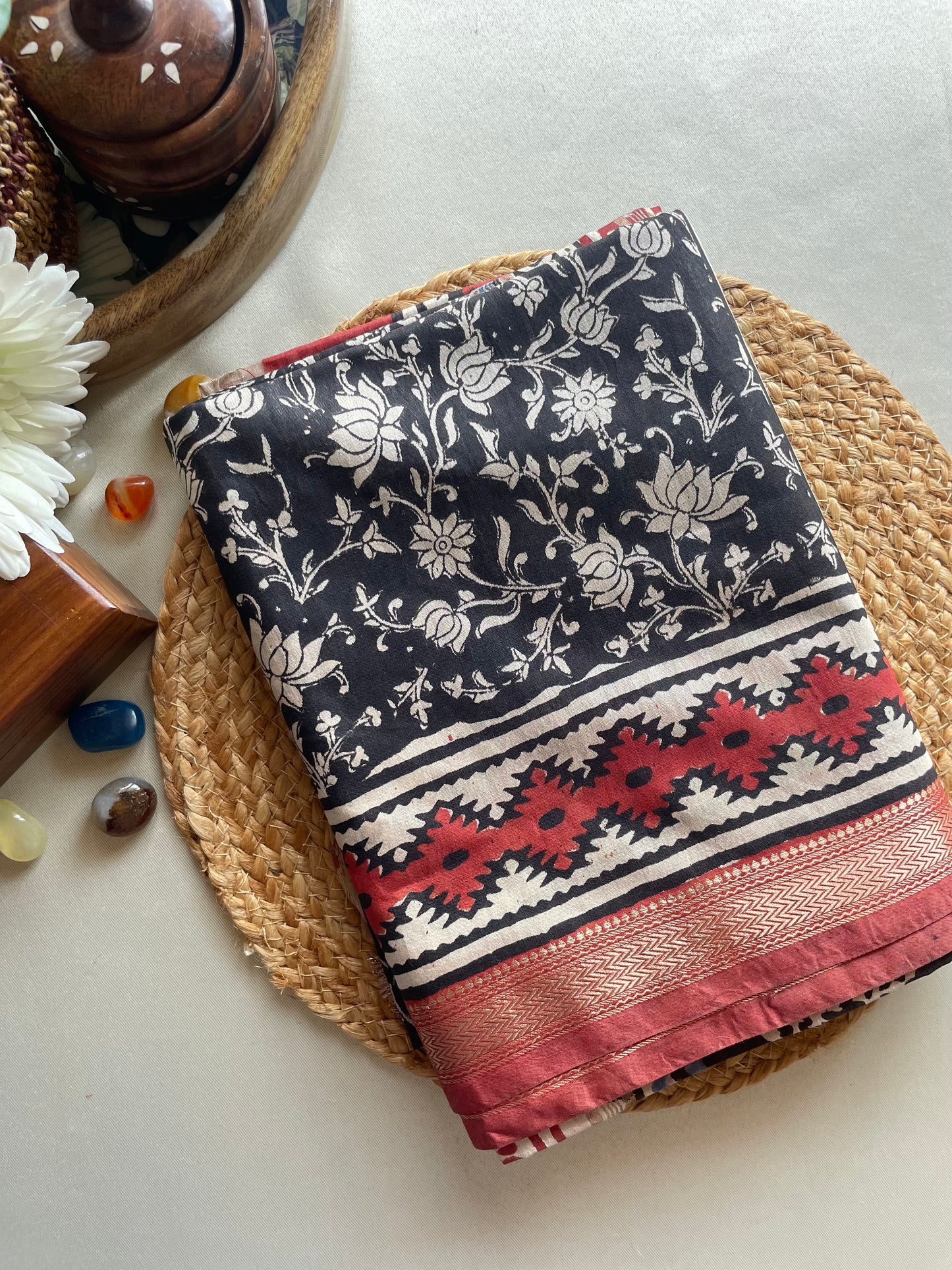 Ajrakh HandBlock 04 Maheshwari Silk Cotton Saree