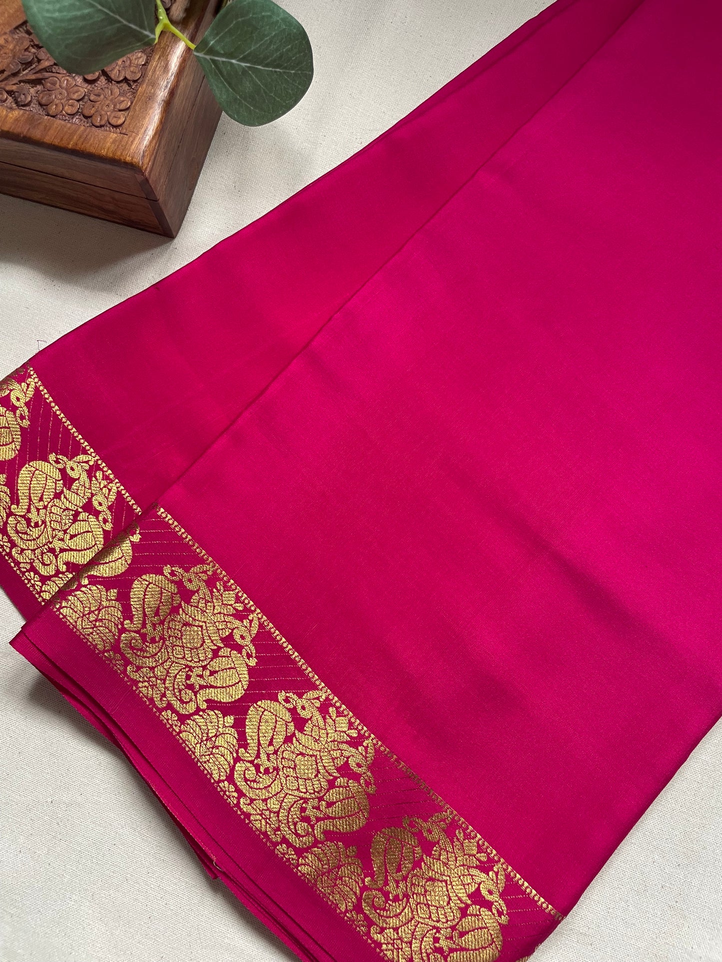 Pink GandaBerunda Pure Mysore Crepe Silk Saree