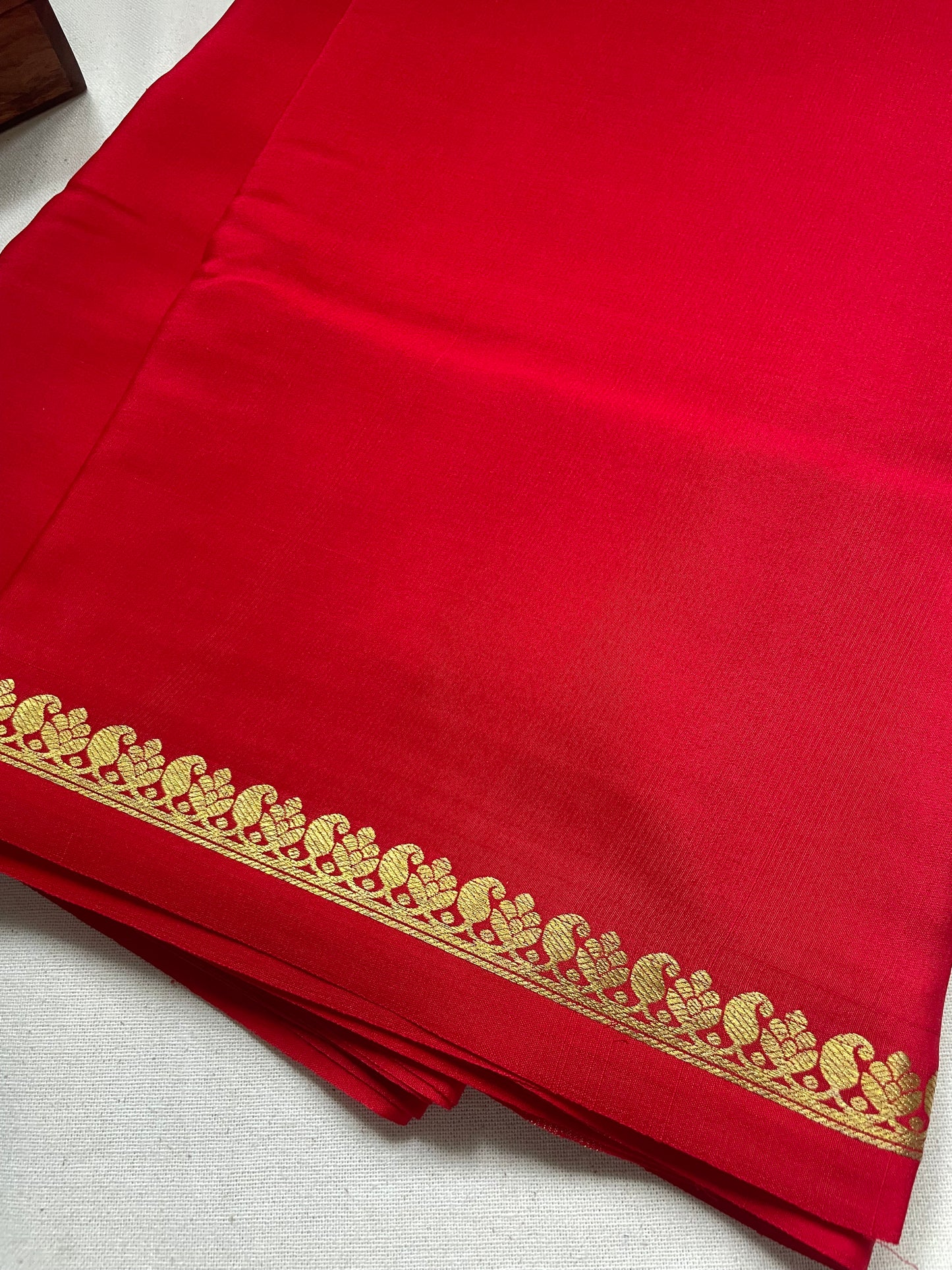 Red Small Mango Border Pure Mysore Crepe Silk Saree