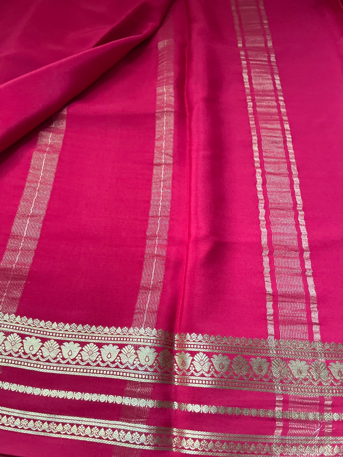 Red Floral Border Pure Mysore Crepe Silk Saree