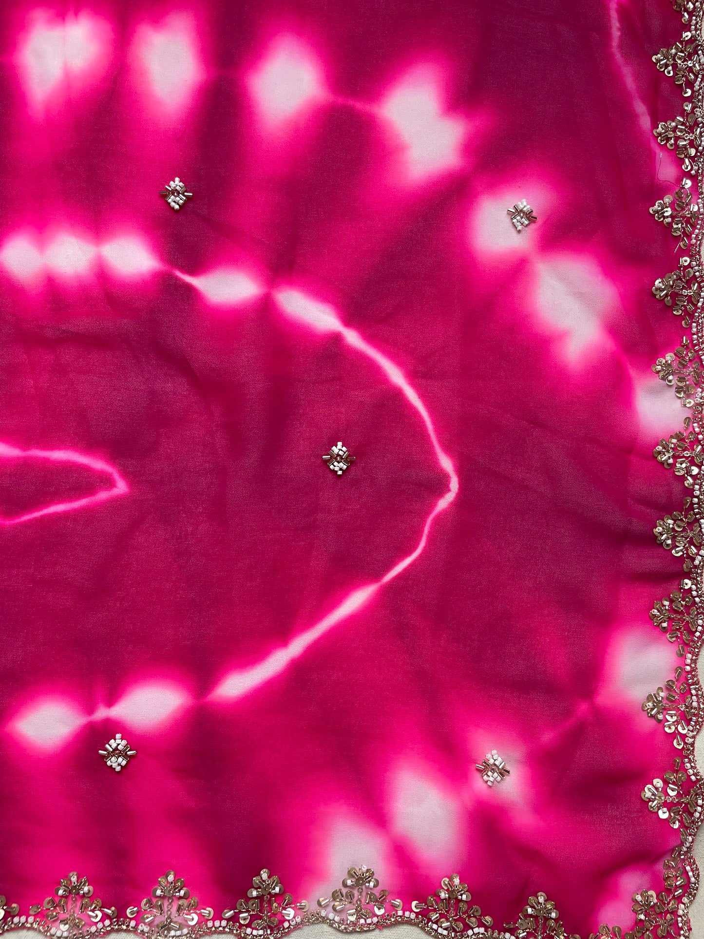 Pink Handwork Lehriya Georgette Saree