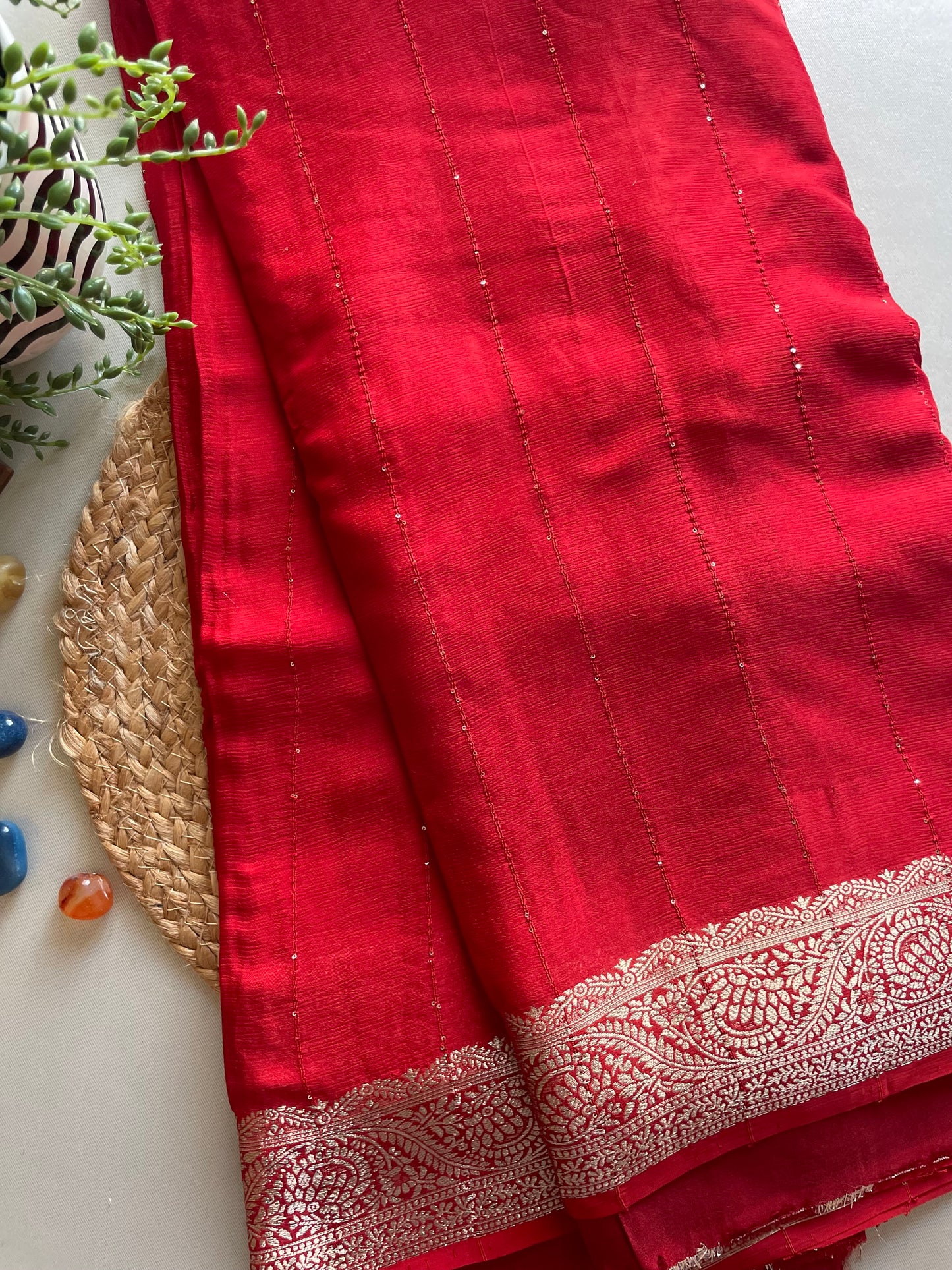 Red Soft Crepe Silk Saree