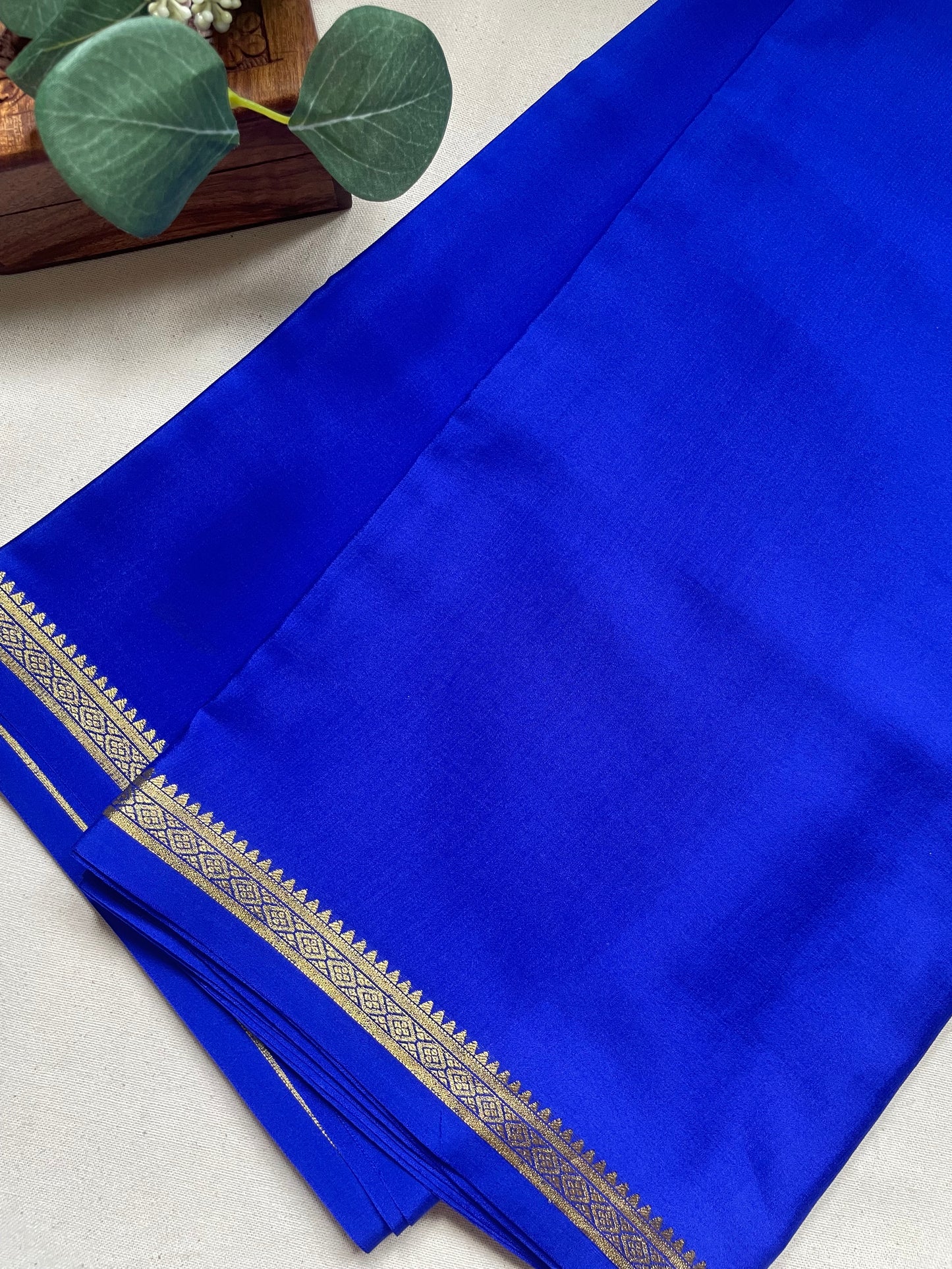 Royal Blue Small Border Pure Mysore Crepe Silk Saree