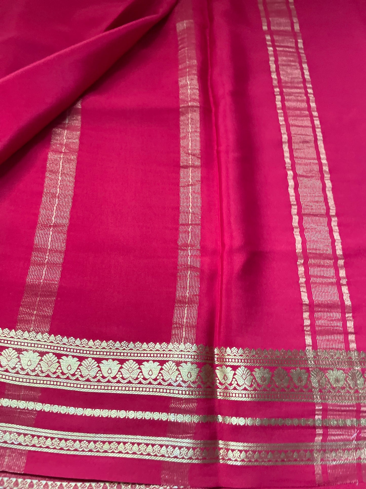 Red Floral Border Pure Mysore Crepe Silk Saree