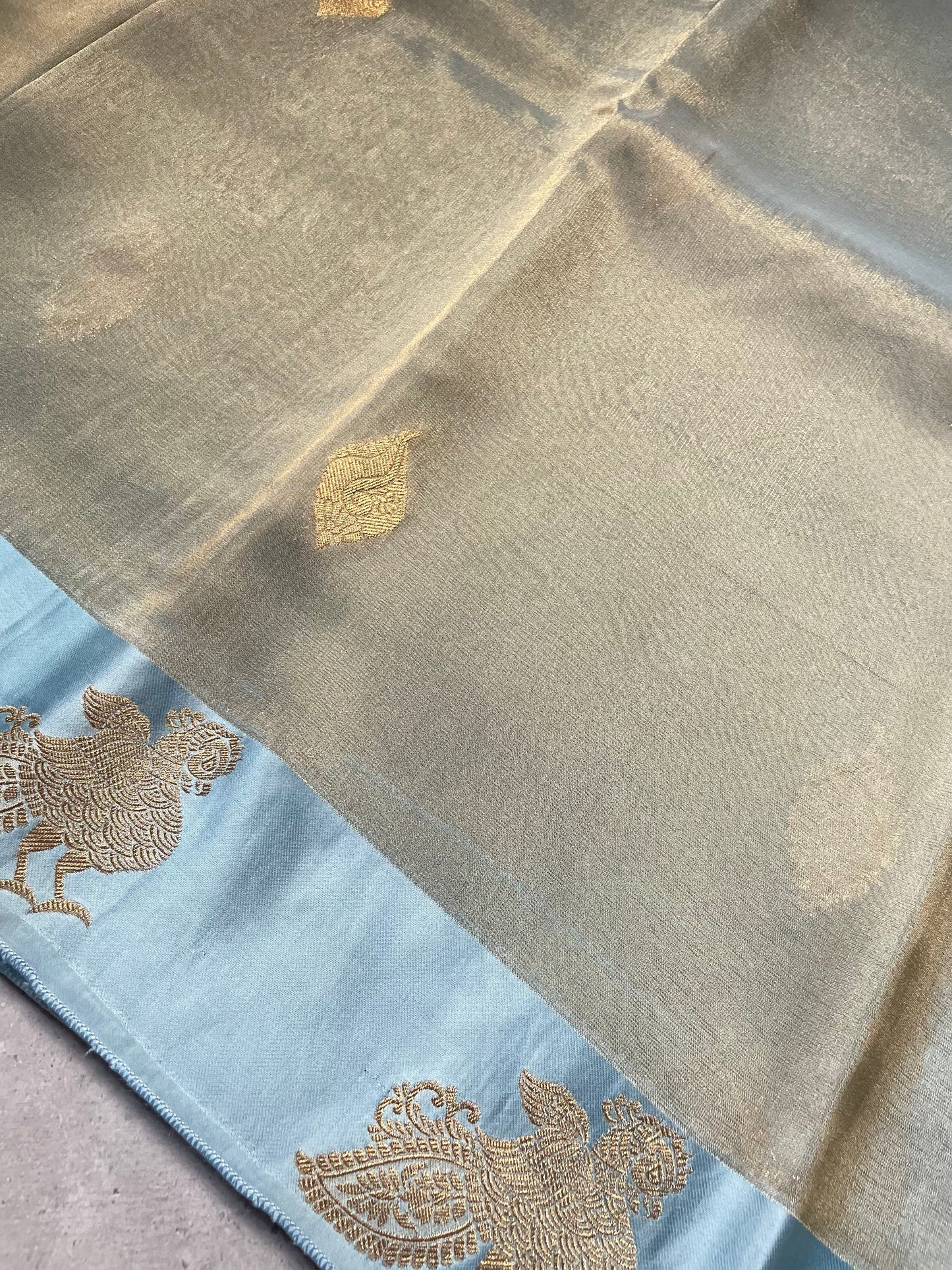 Light Blue Satin Border Tissue Silk Saree