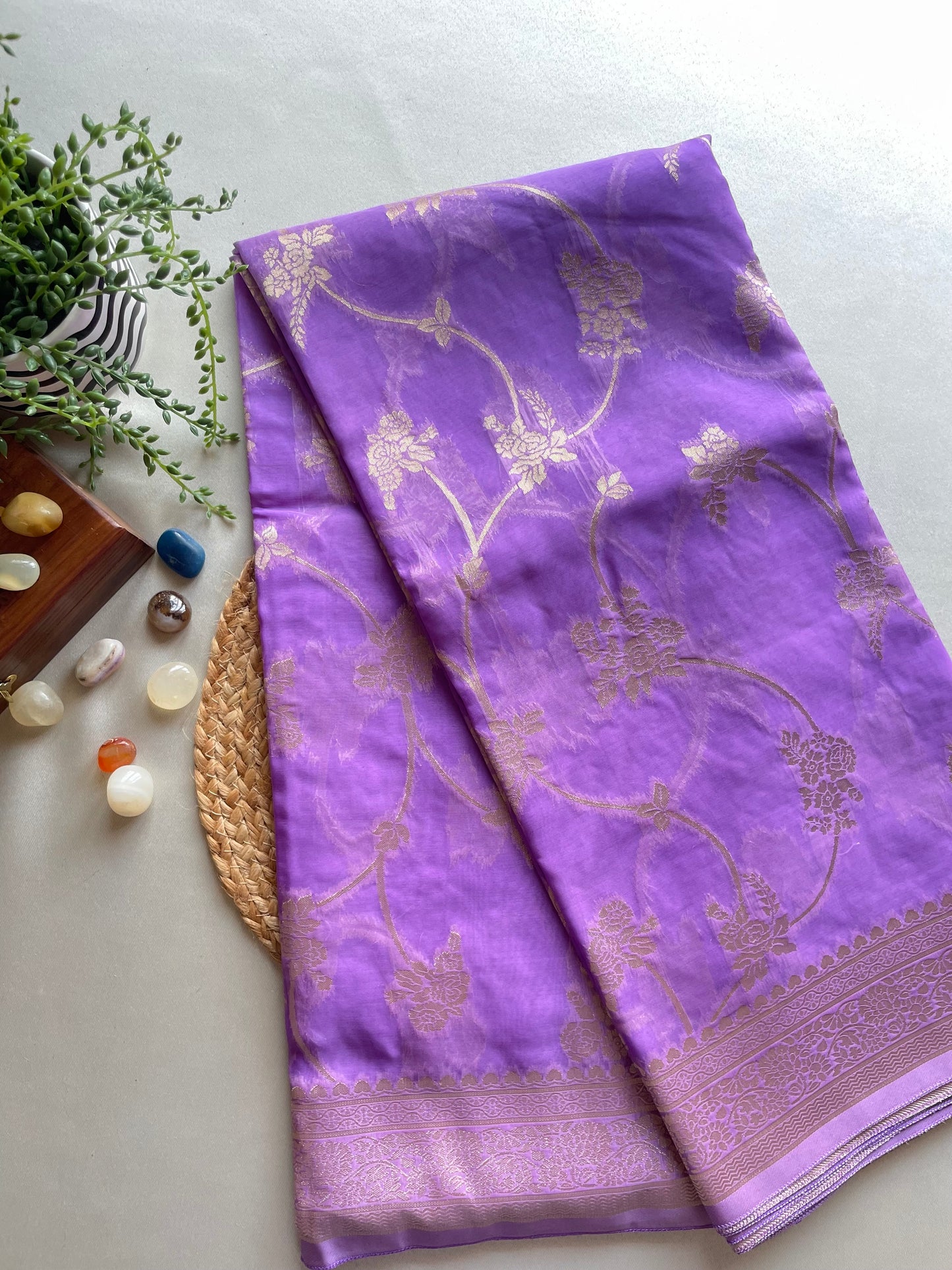 Lavender Jaal Banarasi Georgette Saree