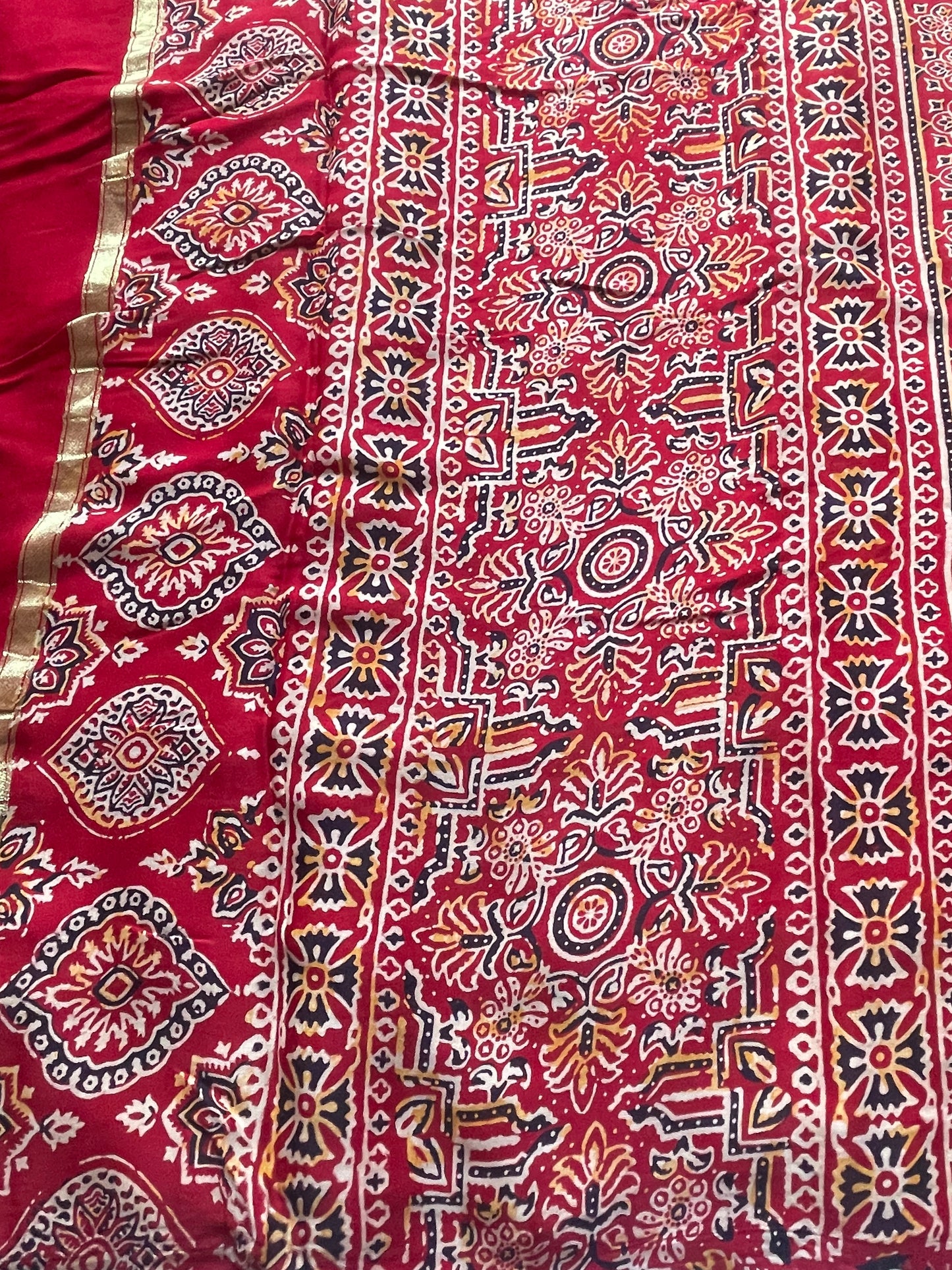 Red Ajrakh Gharchola Modal Silk Saree