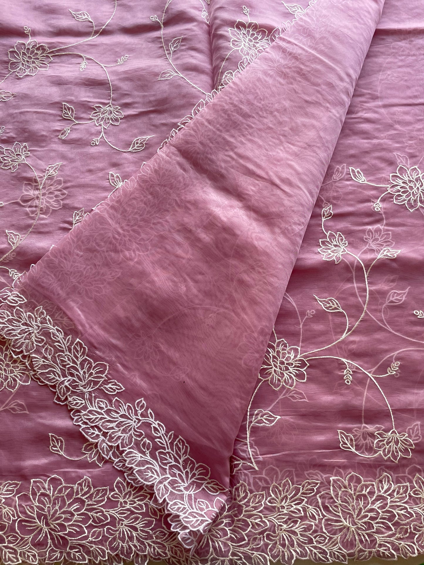 Lavender Jaal Embroidered Soft Organza Saree