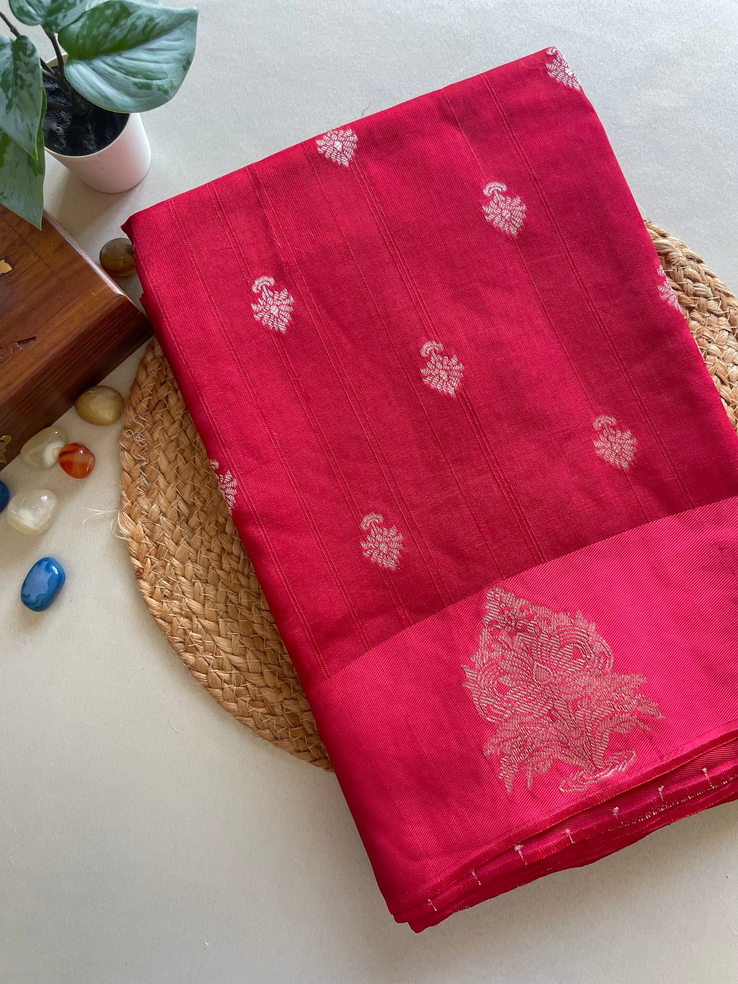 Red Banarasi Semi Raw Mango Saree
