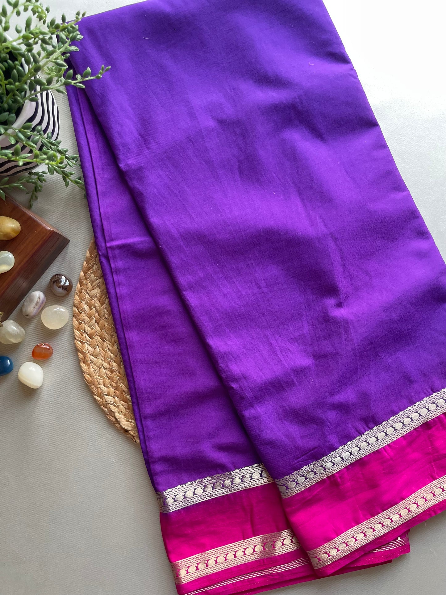 Purple and Pink Semi Mysore Silk Saree