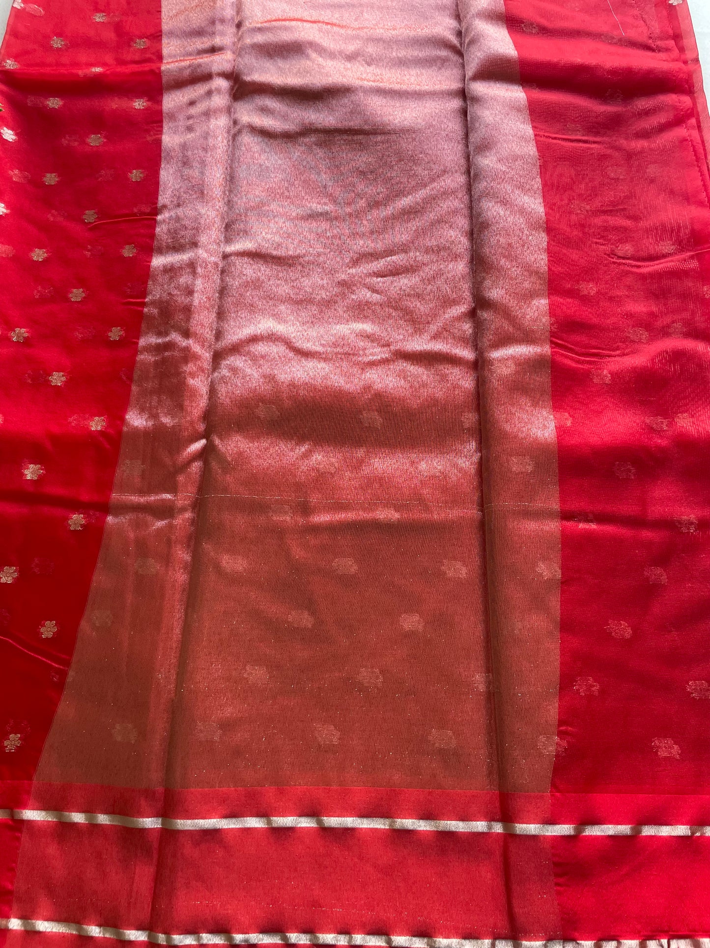 Red Satin Border Semi Organza Saree
