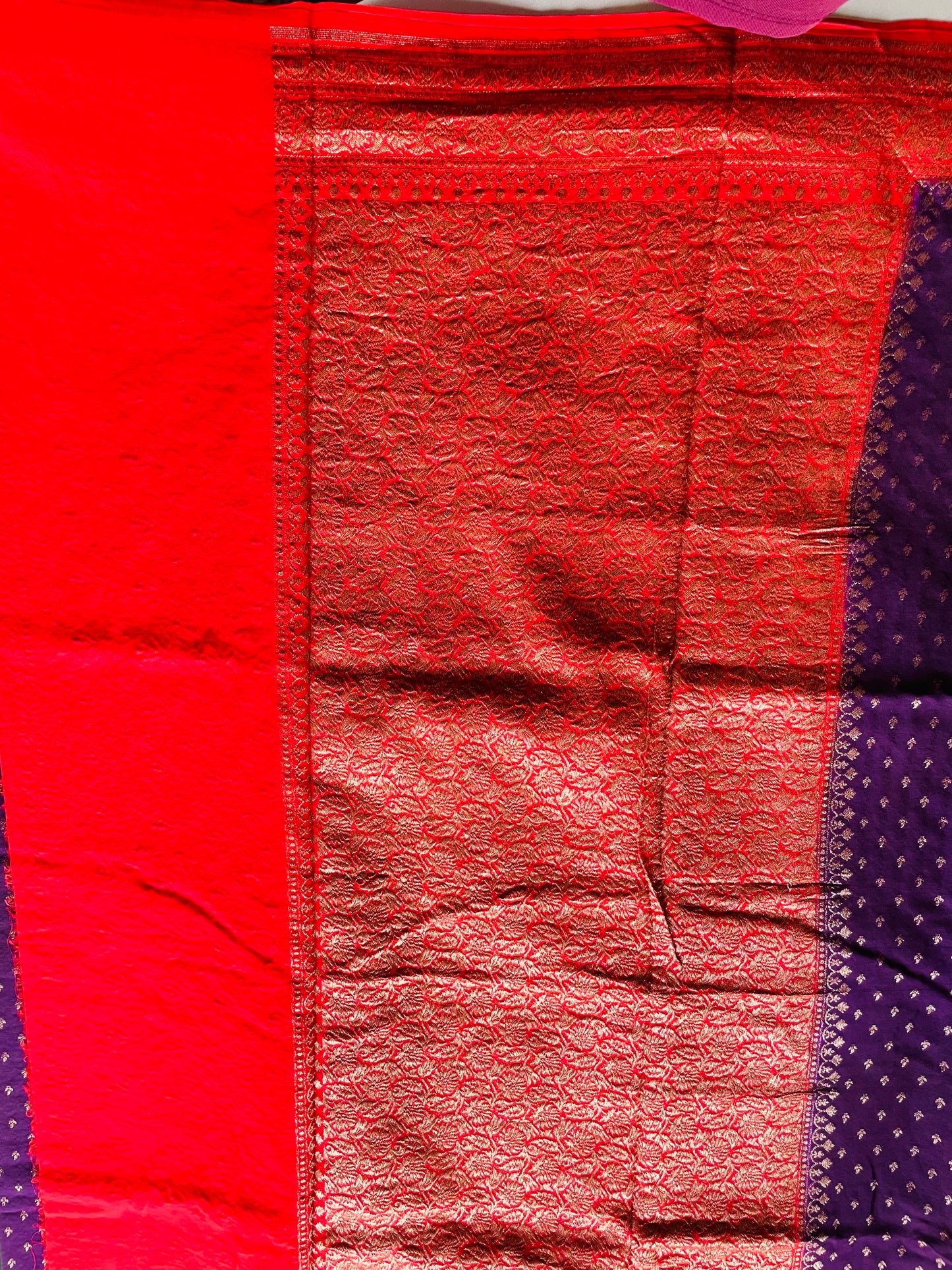 Purple n Red 02 Banarasi Pure Crepe Georgette Saree