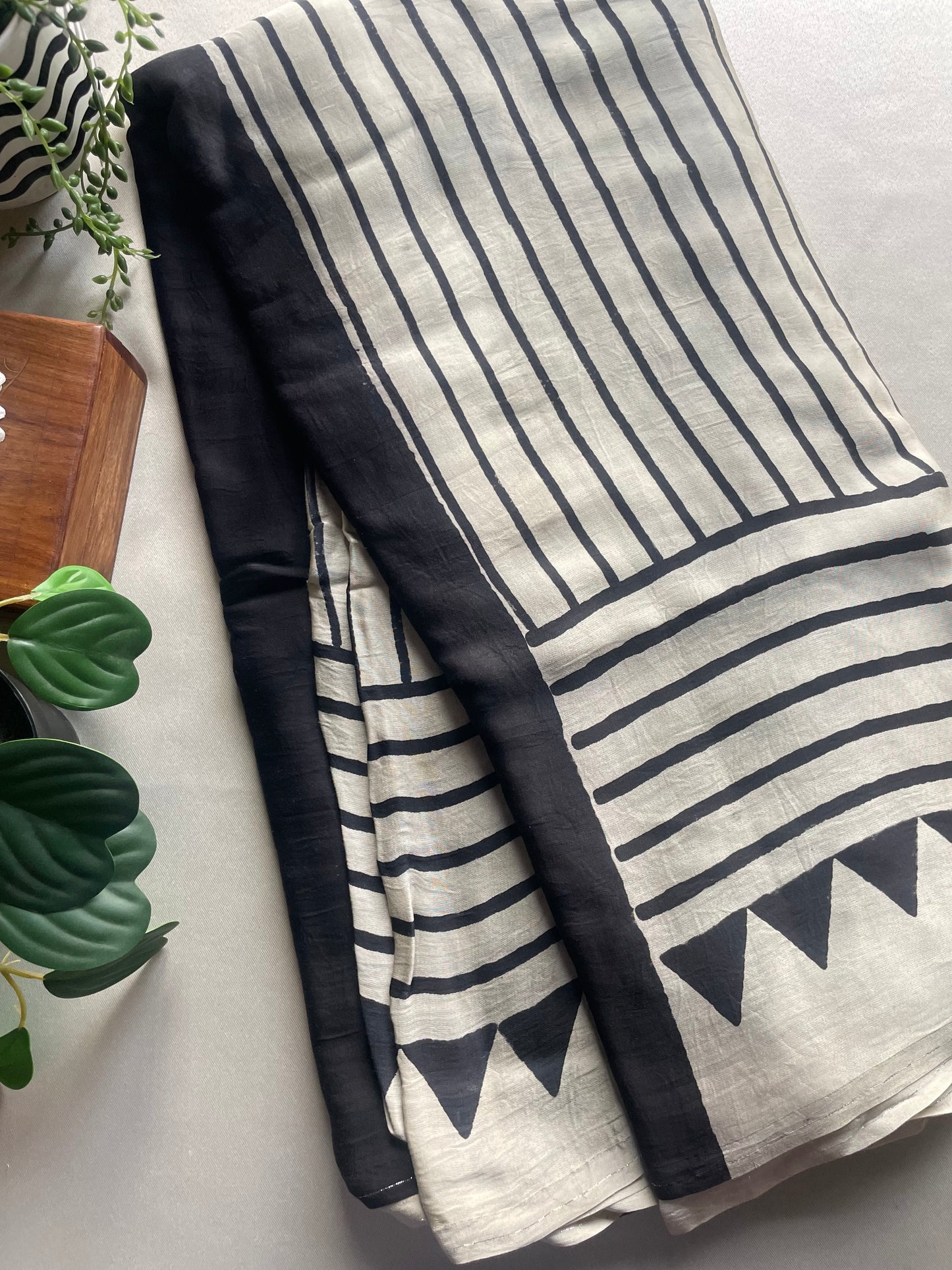 White Stripe Pure Modal Silk Saree