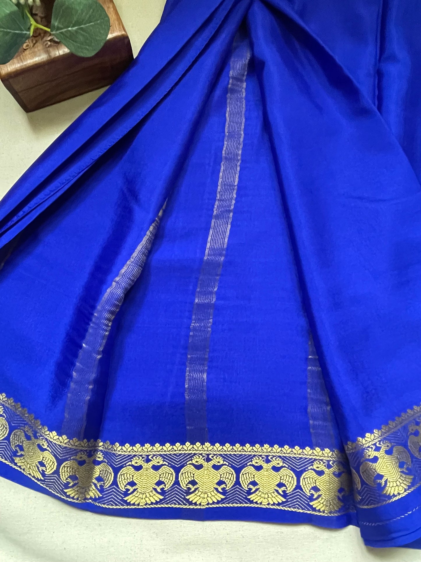 Royal Blue GandaBerunda Pure Mysore Crepe Silk Saree