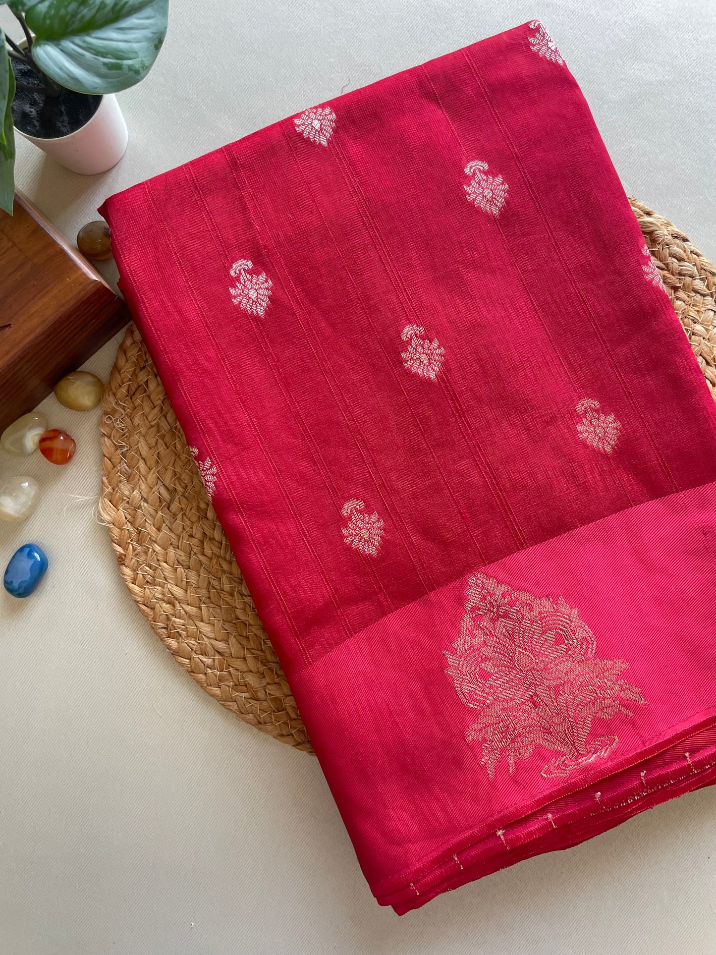 Red Banarasi Semi Raw Mango Saree