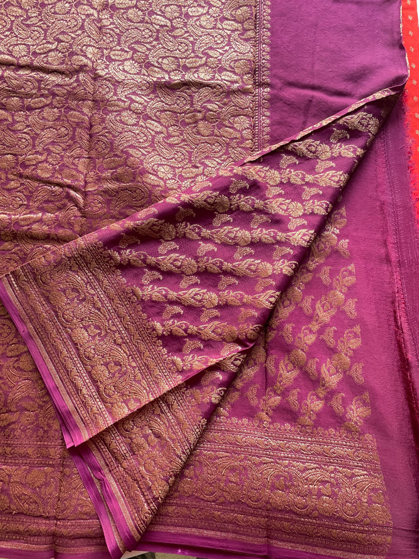 Orange n Brown 02 Banarasi Pure Crepe Georgette Saree