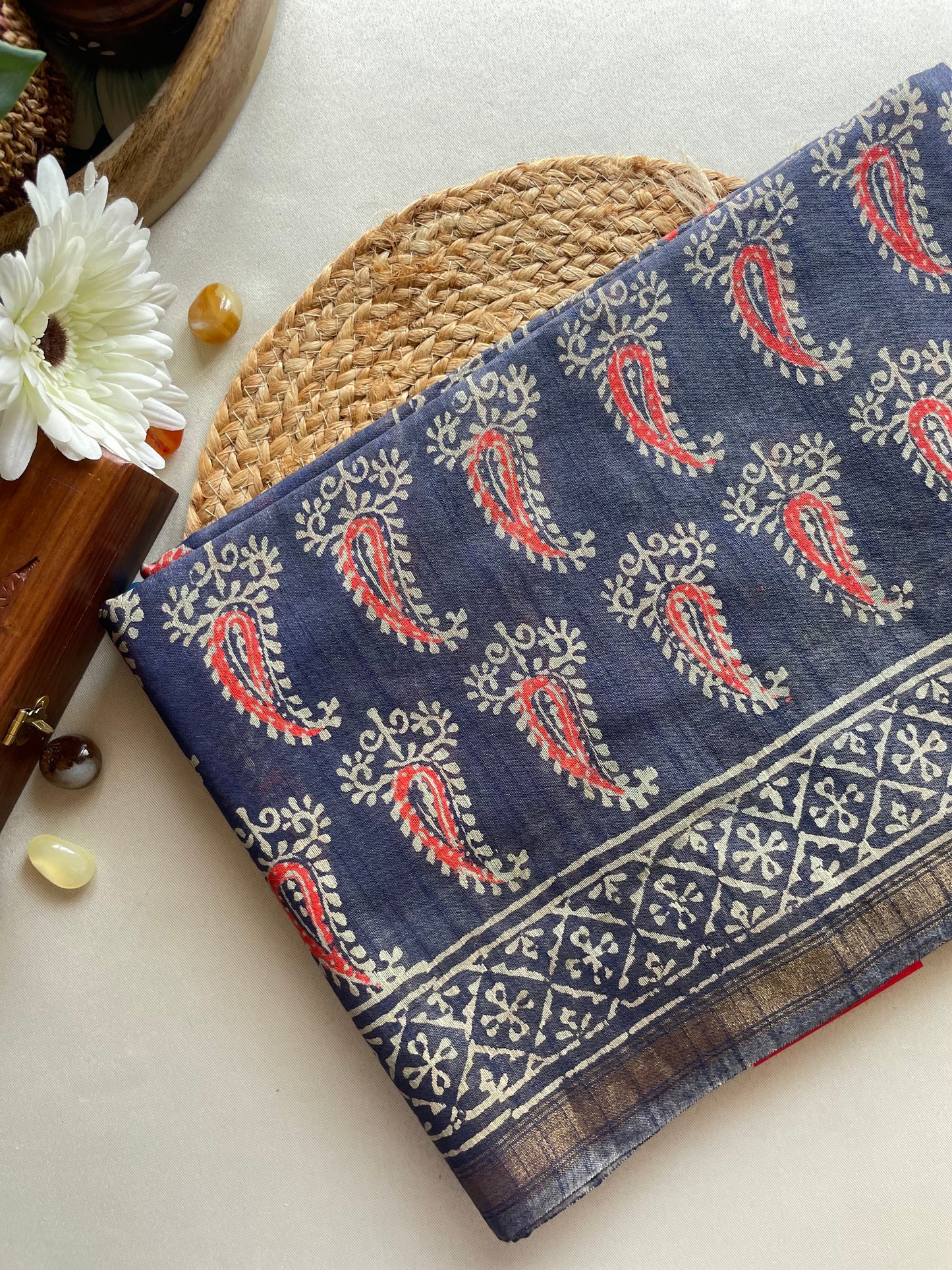 Ajrakh HandBlock 04 Chanderi Silk Cotton Saree