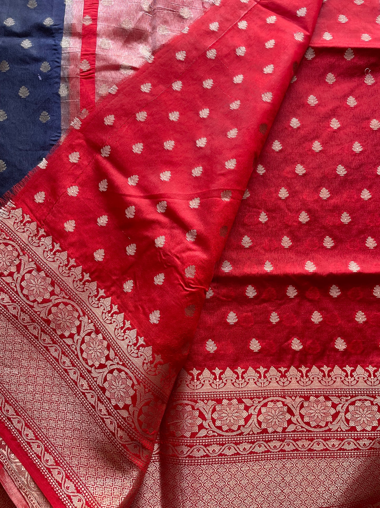 Black and Red Semi Raw Mango Saree