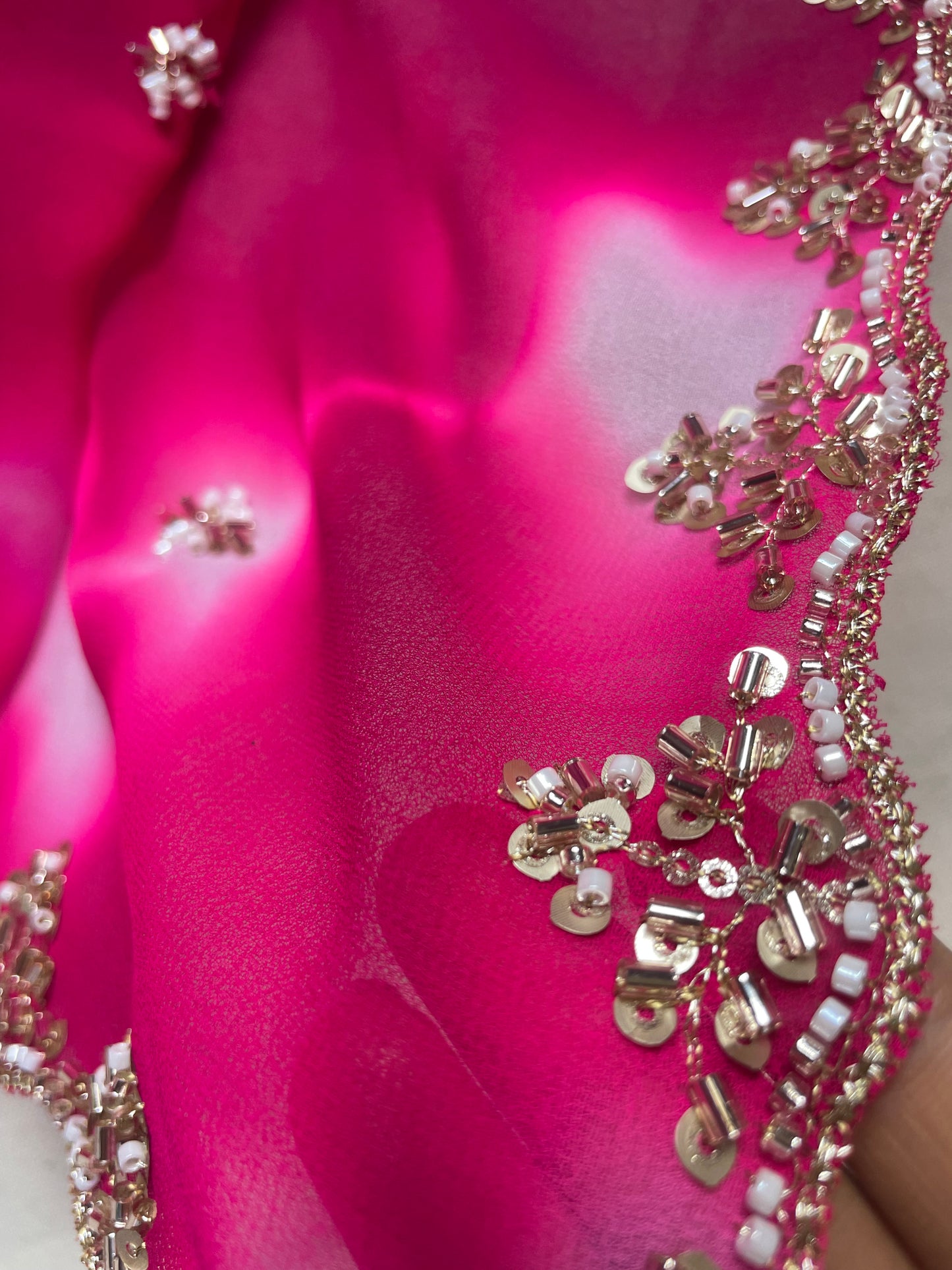Pink Handwork Lehriya Georgette Saree