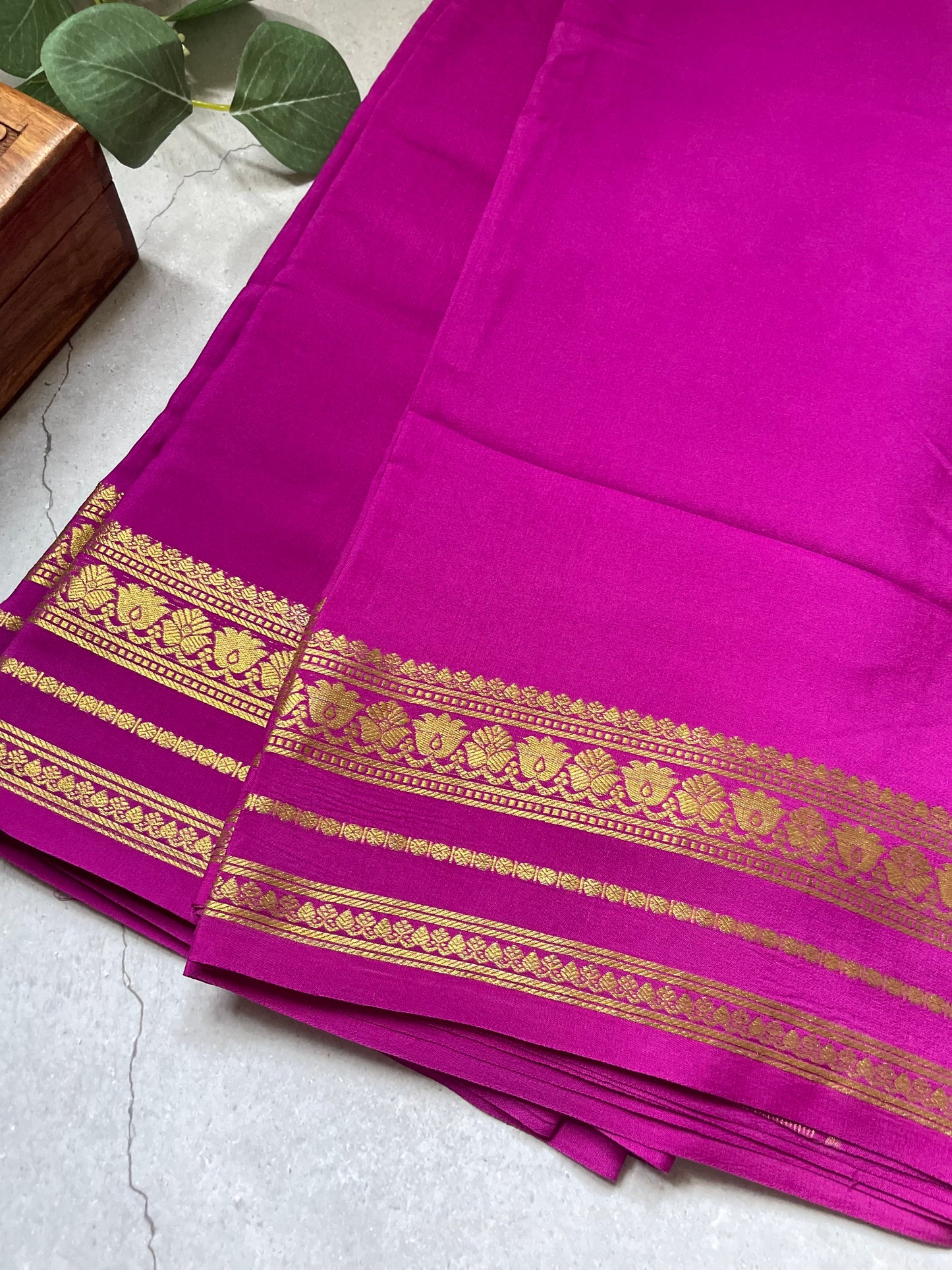 Wine Floral Border Pure Mysore Crepe Silk Saree
