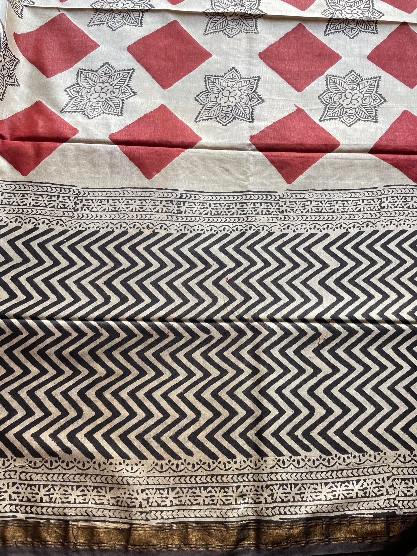 Ajrakh HandBlock 03 Chanderi Silk Cotton Saree
