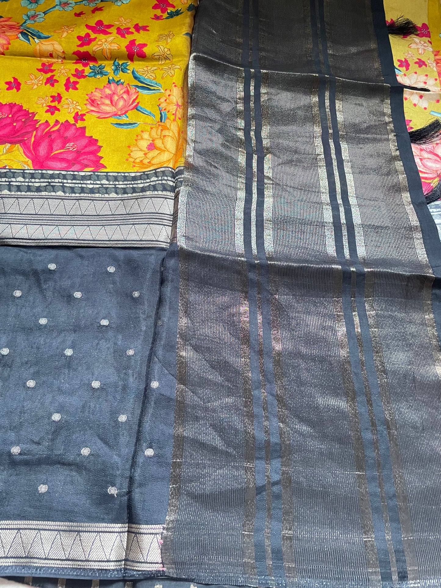 Yellow Printed Viscose Crepe Saree