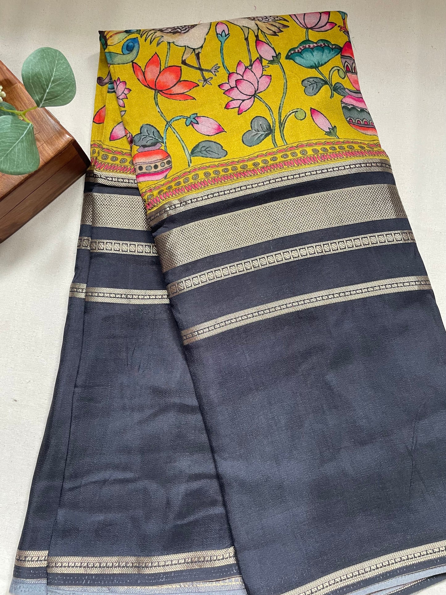 Yellow 02 Printed Viscose Crepe Saree