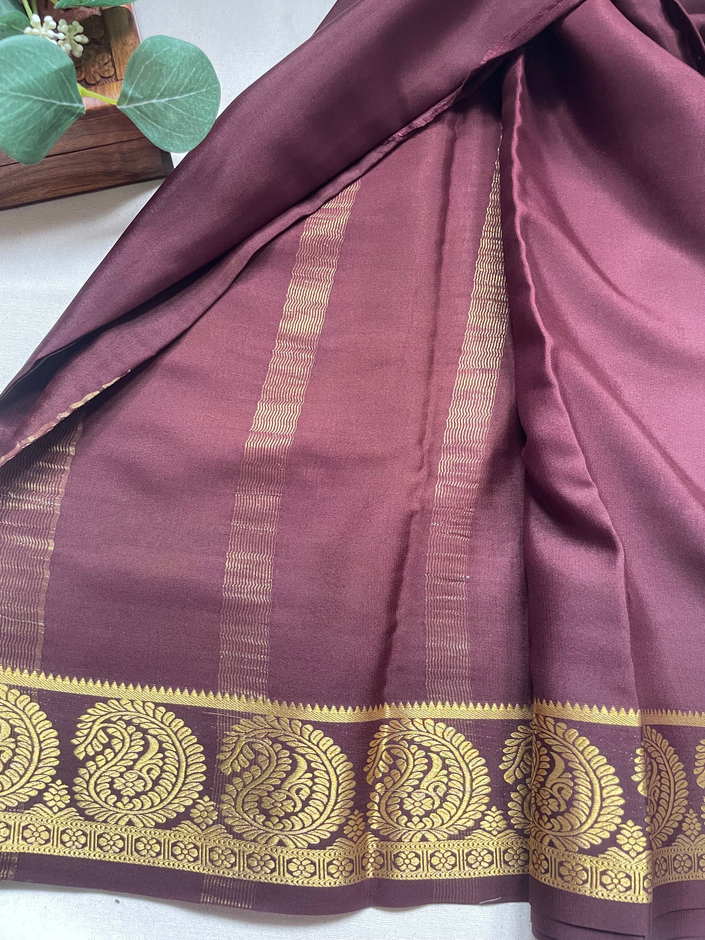 Coffee Brown Big Mango Pure Mysore Crepe Silk Saree