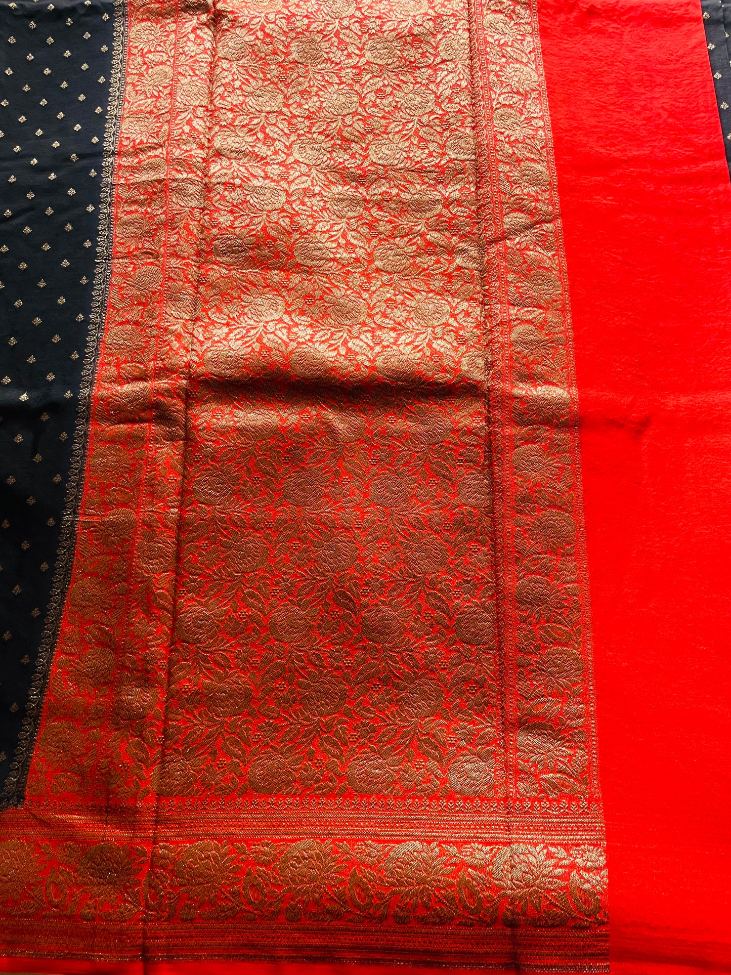 Black n Red Banarasi Pure Crepe Georgette Saree
