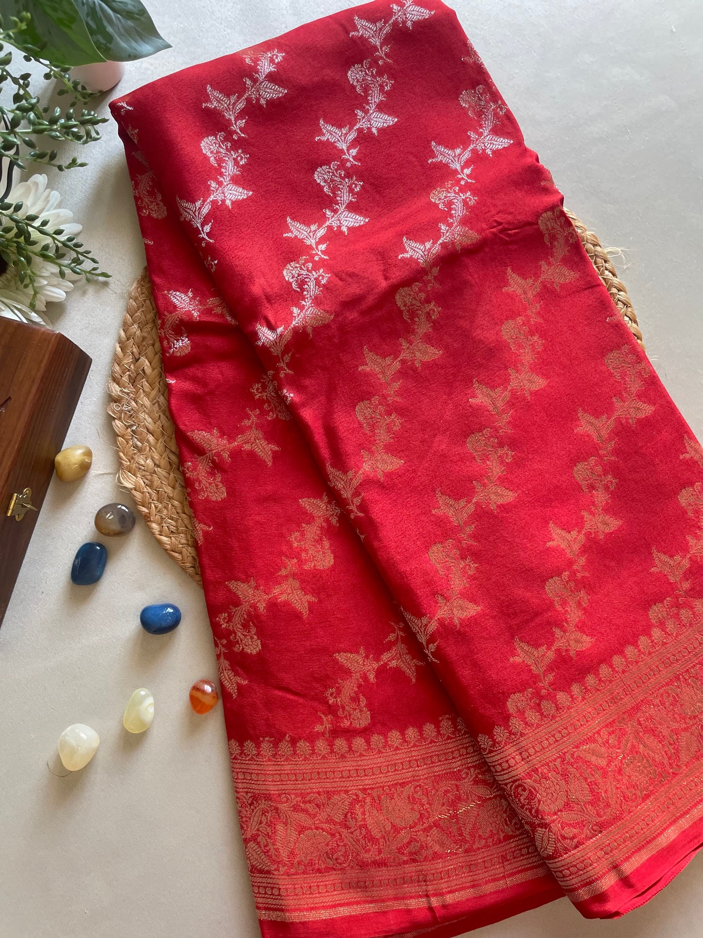 Red Banarai Pure Crepe Silk Saree