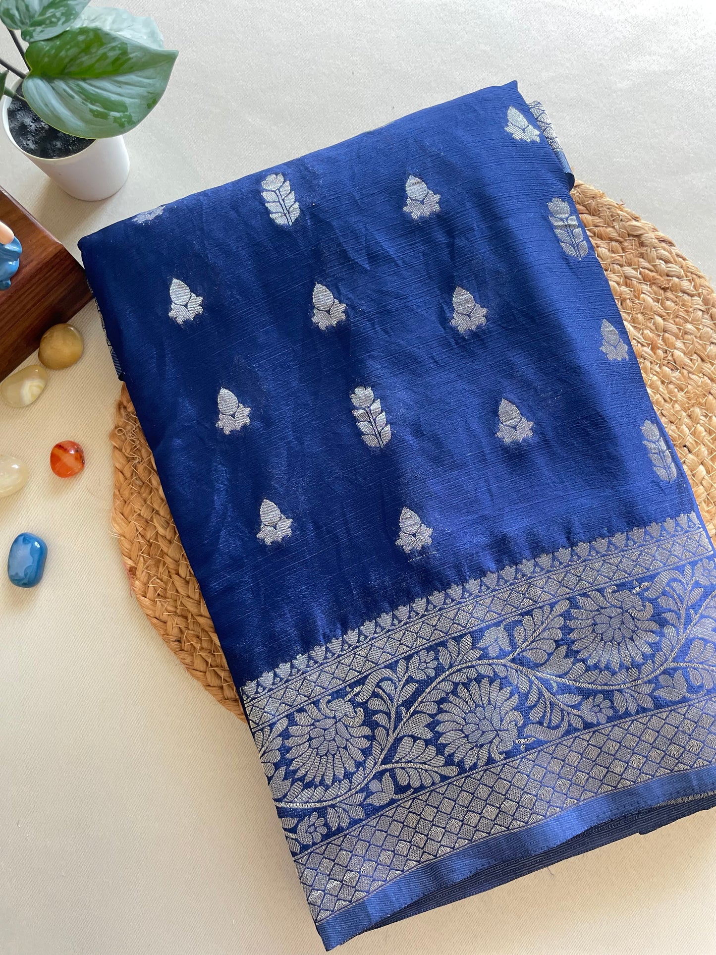 Navy Blue Banarasi Soft Crepe Saree