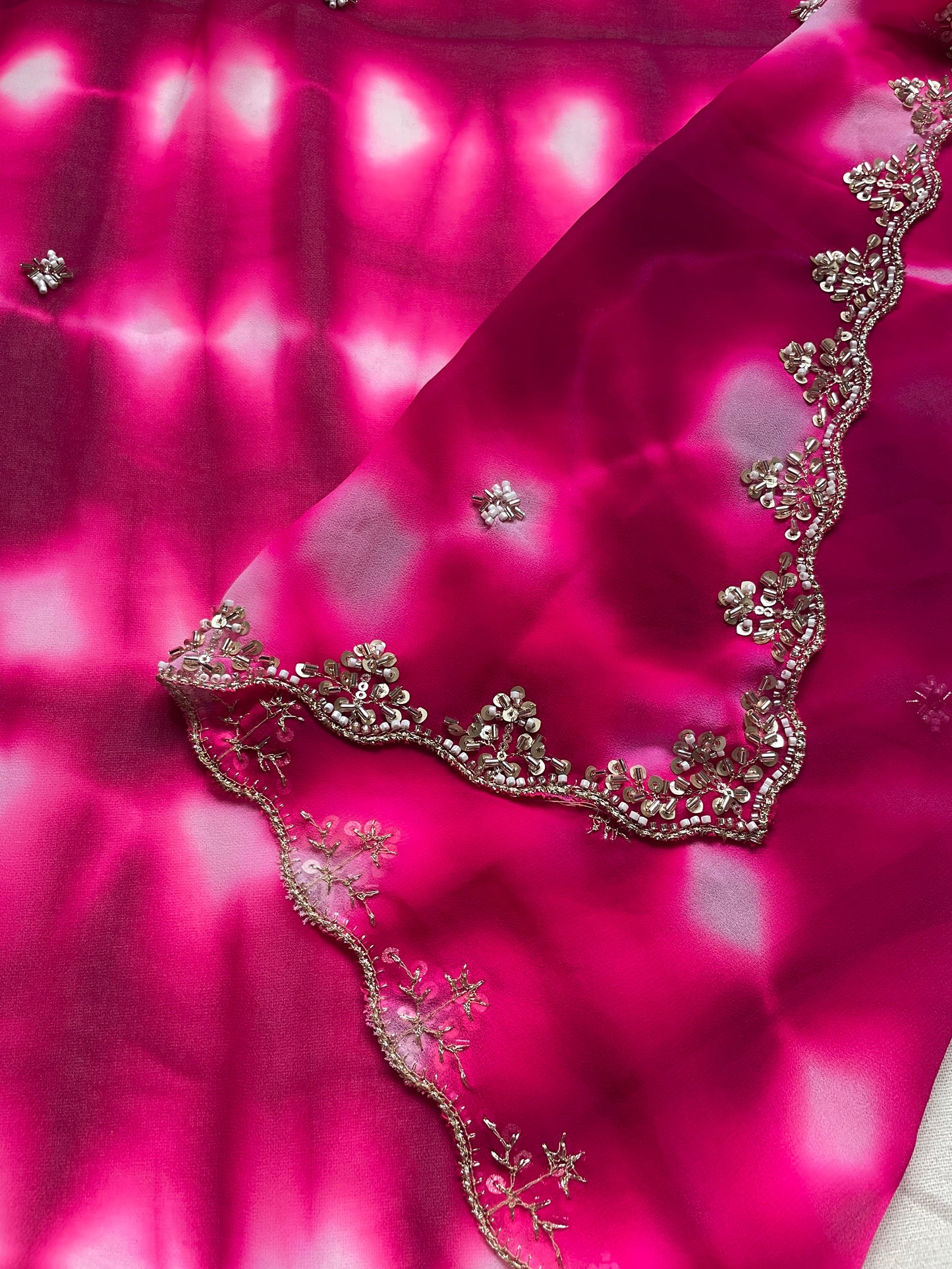 Pink Handwork Lehriya Georgette Saree