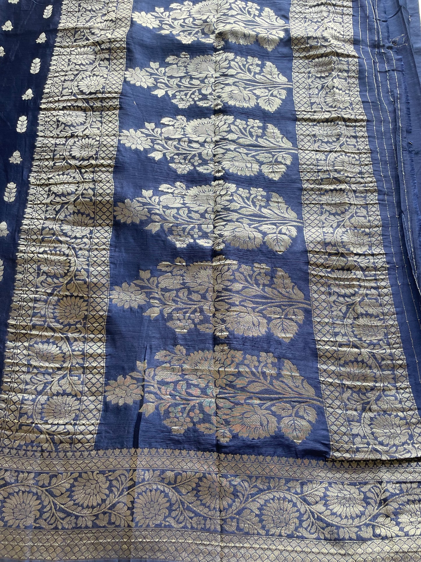 Navy Blue Banarasi Soft Crepe Saree