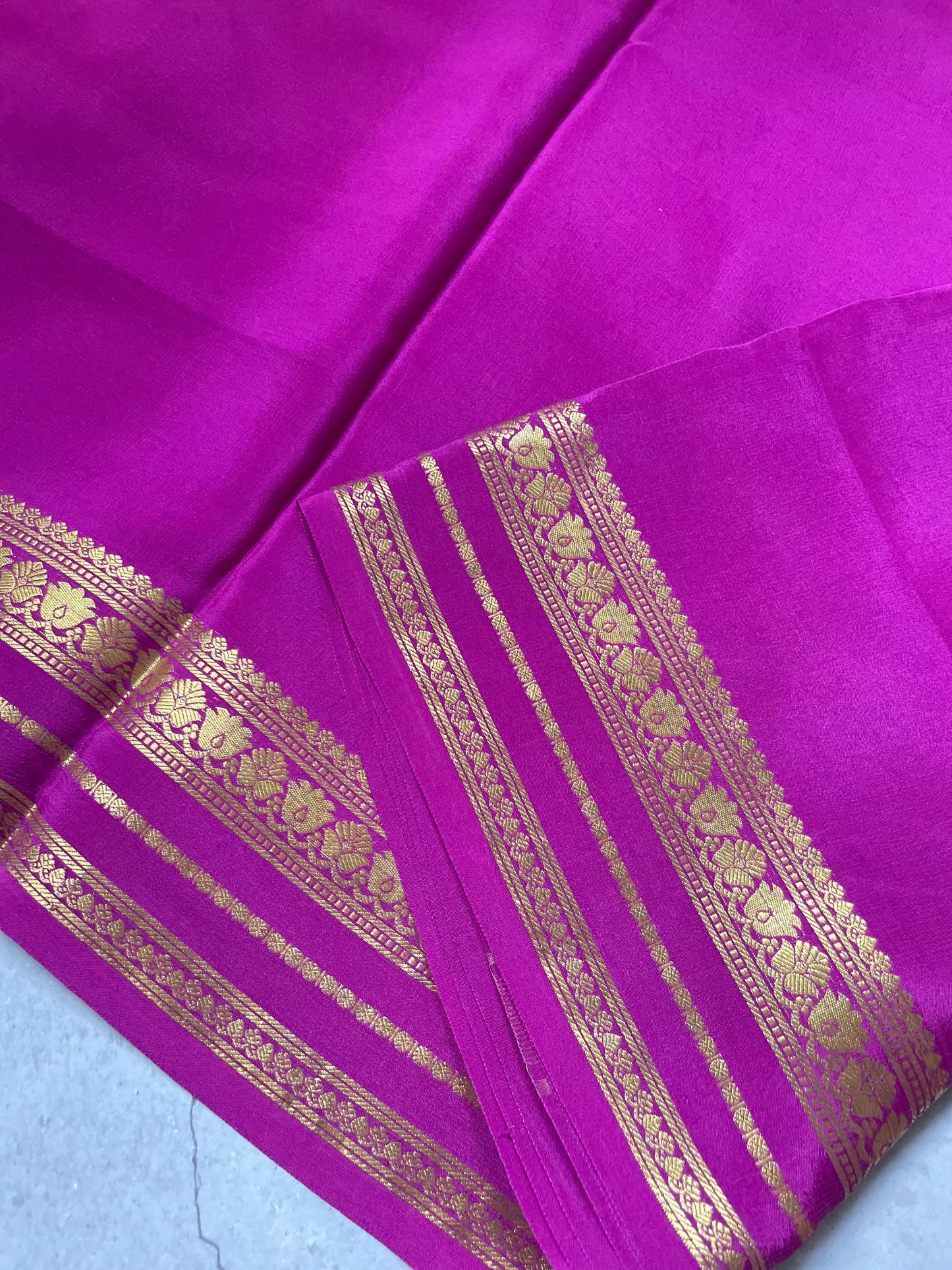 Wine Floral Border Pure Mysore Crepe Silk Saree